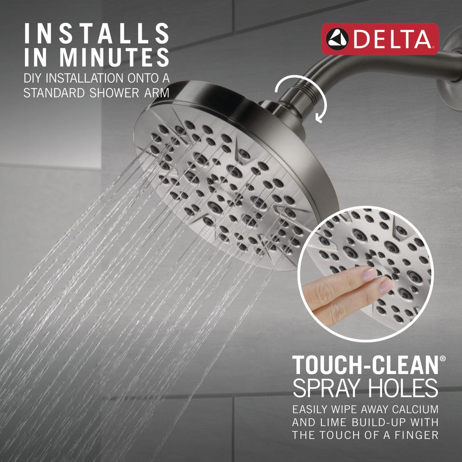 Delta 6-Setting Chrome Shower Head with High Pressure Spray, 6 Inch Round Shower Head, Showerheads, 1.75 GPM Flow Rate, Chrome 52535