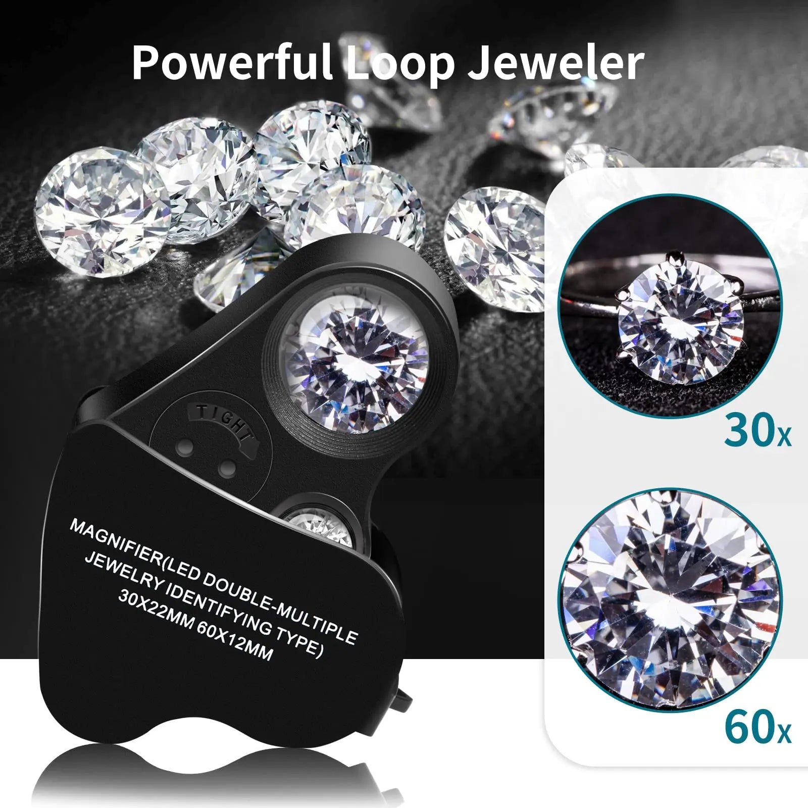 JARLINK 2 Pack Jewelers Loupe, 30X 60X 90X Illuminated Jewelers Eye Magnifier and Magnifying Glass Loop with UV Black Light and Bright LED Light for Gems, Jewelry, Diamond, Coins, Stamps (Black)