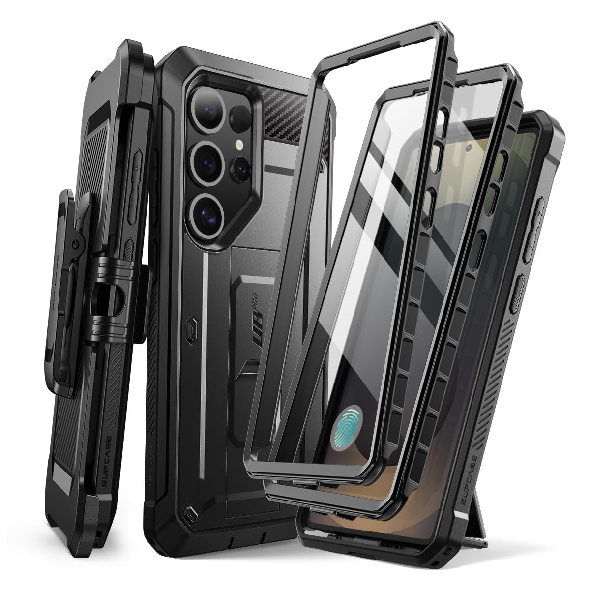 SUPCASE für Samsung Galaxy S25 Ultra Hülle mit Ständer (Unicorn Beetle Pro), [2 Frontrahmen] [Integrierter Displayschutz & Gürtelclip] Militärtauglicher Schutz Handyhülle für S25 Ultra 6,9 Zoll, Schwarz