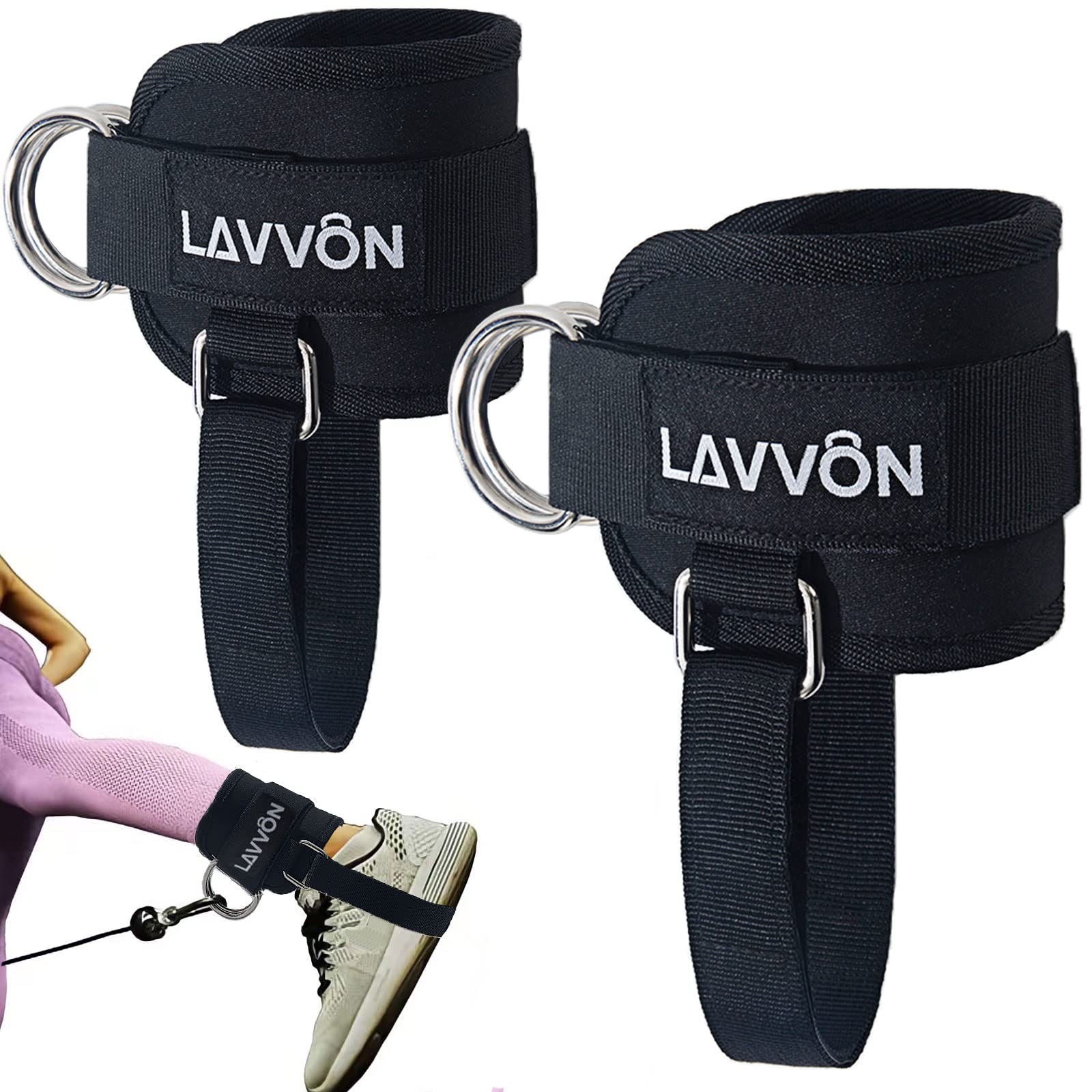 LAVVON Ankle Straps for Cable Machines Kickbacks - Adjustable Comfort Ankle Cable Attachments for Gym Ankle Cuff Cable Machine Glute Kickback Straps - Leg Extensions, Curls & Ankle Cuffs Women