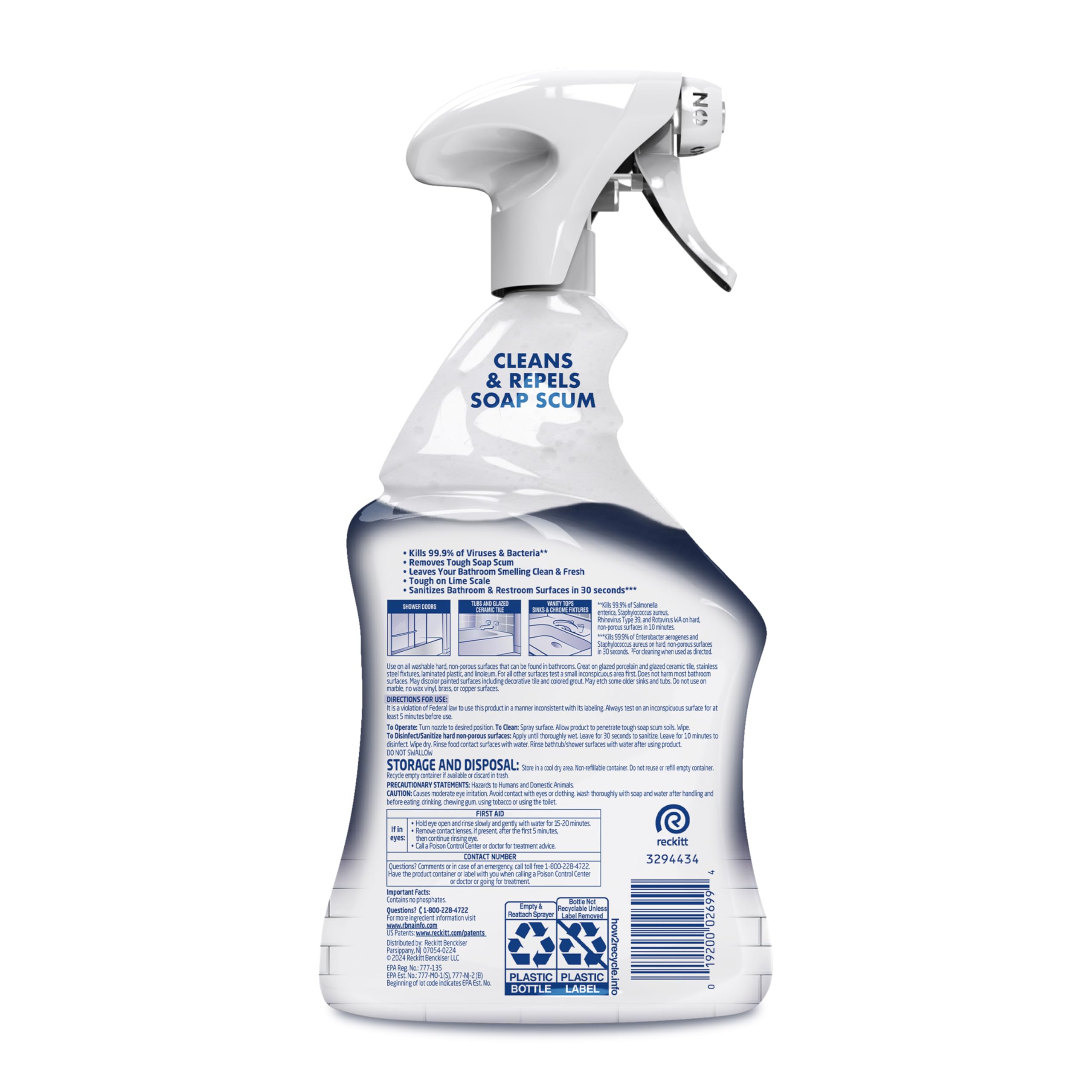 Lysol Power Foaming Bathroom Cleaner, Multipurpose Cleaner For Showers, Bathtubs, Sinks, Disinfectant Spray Kills 99.9% Of Germs, Zero Bleach Cleaning Spray, 32 Oz.