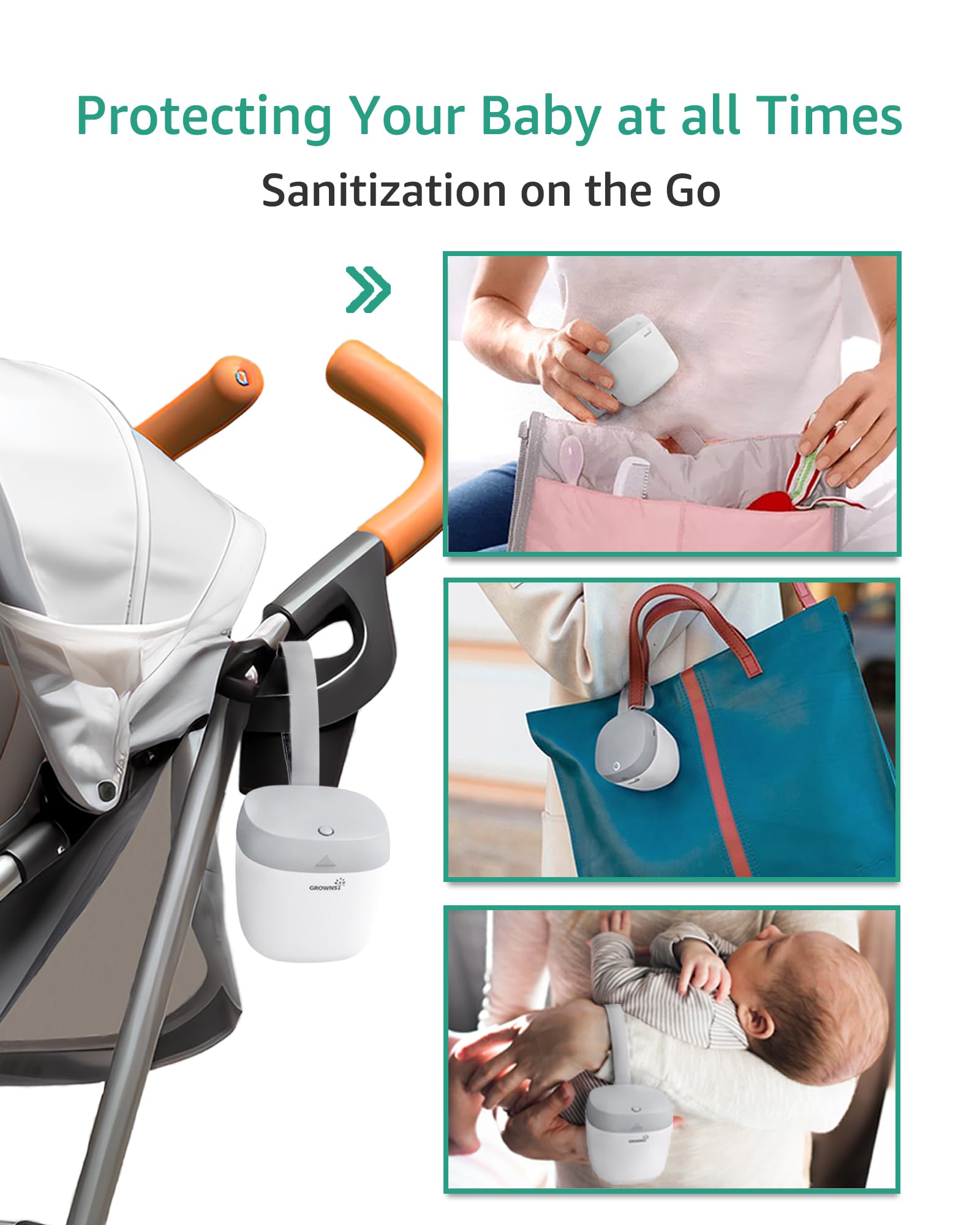 GROWNSY Pacifier Sanitizer Portable, UV Light Sanitizer on The Go, USB Charging Sanitizer Case, Mini Pacifier Sanitizer 99.99% Cleaned in 59 Seconds (White)