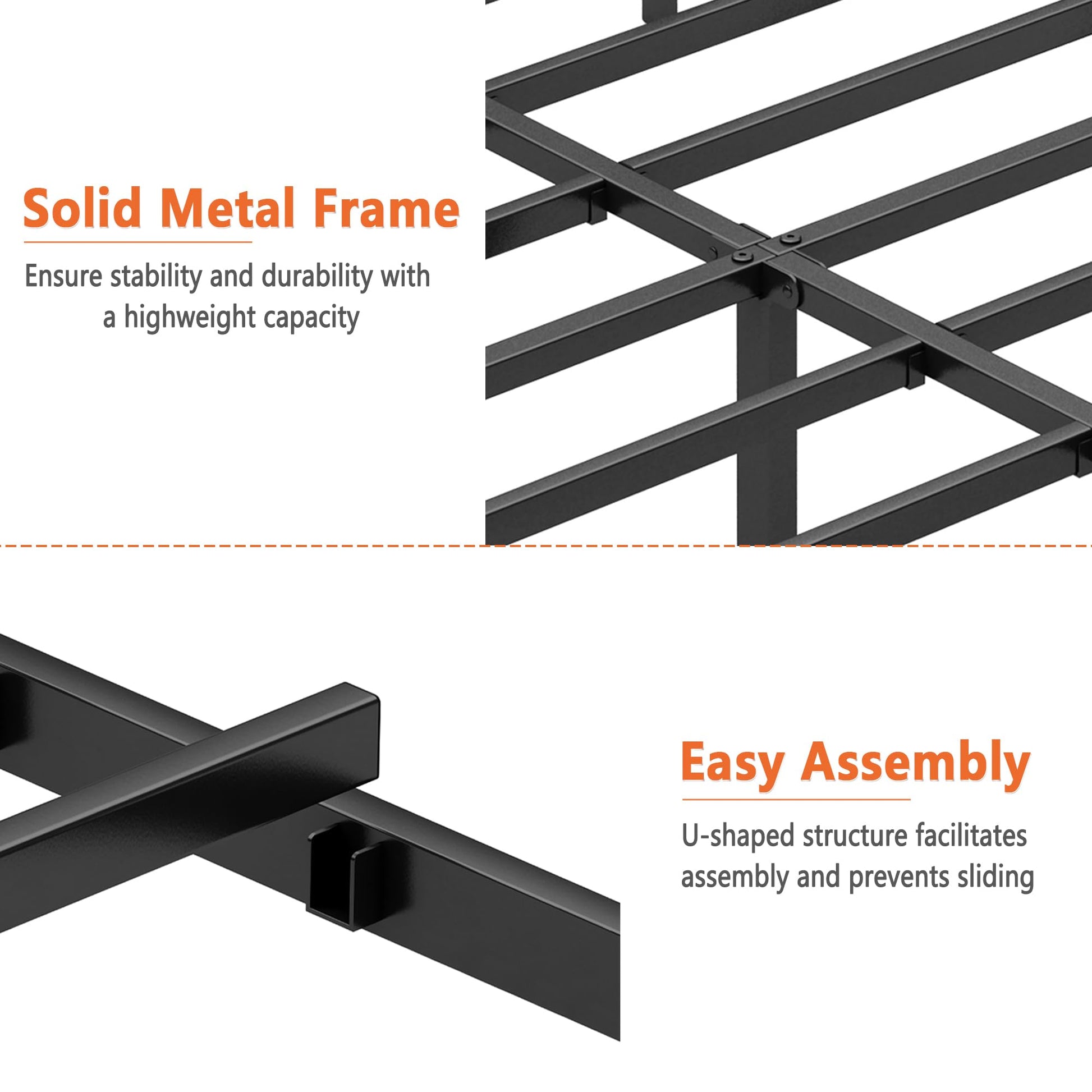 DIIYIV Queen Bed Frame-Classic Metal Platform Bed Frame,Mattress Foundation with Steel Slat Support,Under Foundation Storage,No Box Spring Needed, Easy Assembly, Queen Size