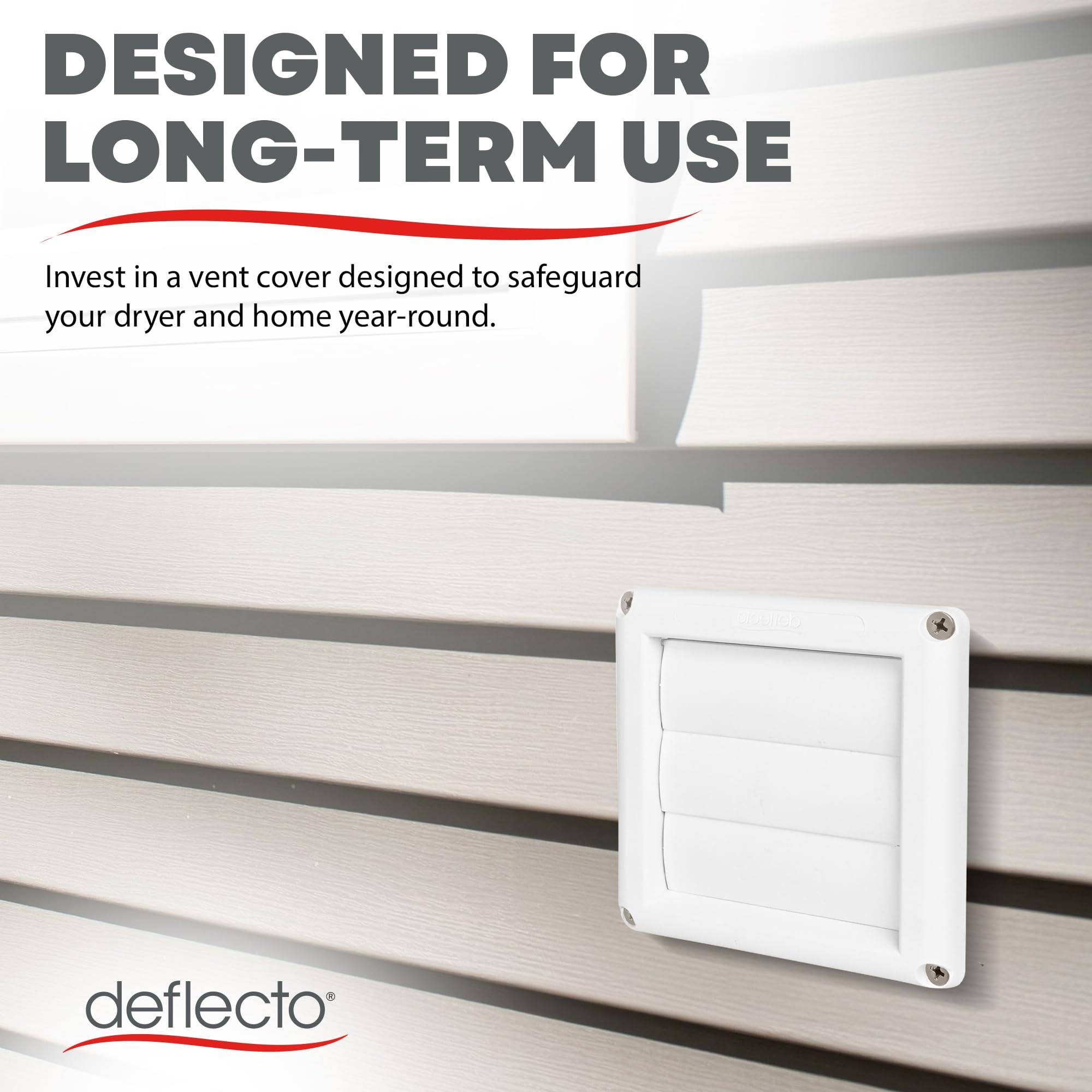 Deflecto Supurr-Vent Louvered Weather-Resistant Outdoor Plastic Dryer Vent Cover for 4 inch Pipe, UV Protection for Maximum Airflow Efficiency & Long-Lasting Durability | 6 inch x 6 inch Size | White