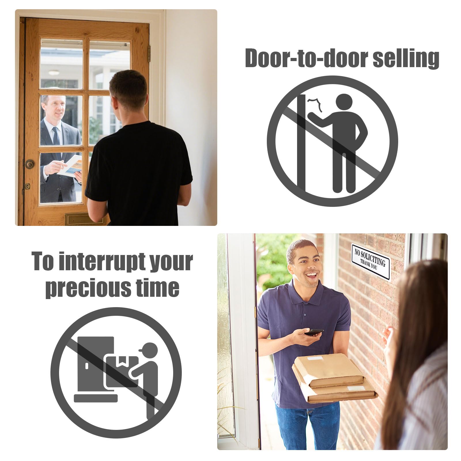 Qofaoye No Soliciting Sign for House That Keeps Solicitors Away, Super strong tape for all surfaces, 8.3 × 2.4 In,2025 version, Perfect for Home Office Front Doors, Windows, Walls, Courtyard
