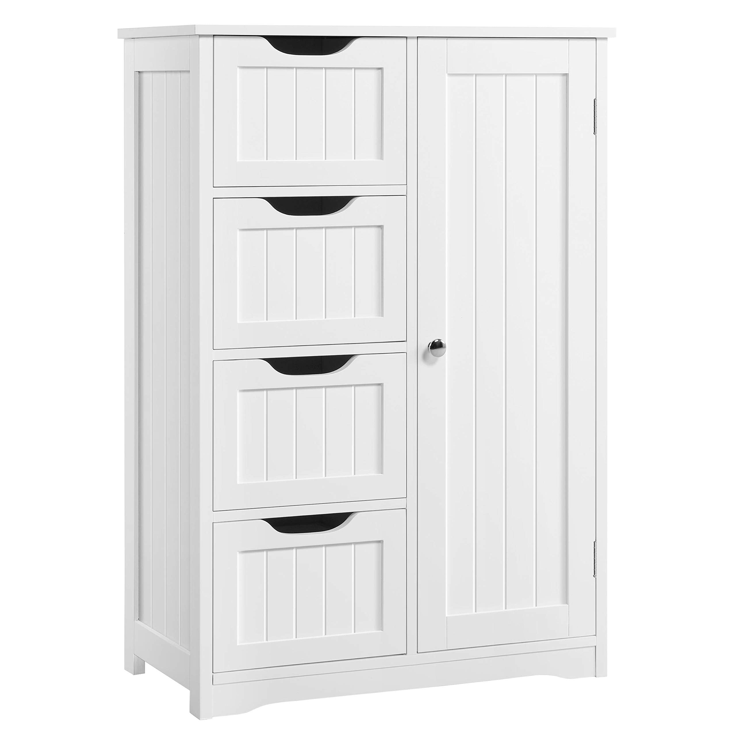 Yaheetech Holzschrank mit 4 Schubladen und 1 Schrank, freistehendes Ablagefach für den Eingangsbereich, Konsolentisch, Badezimmermöbel, Heimdekoration, Weiß