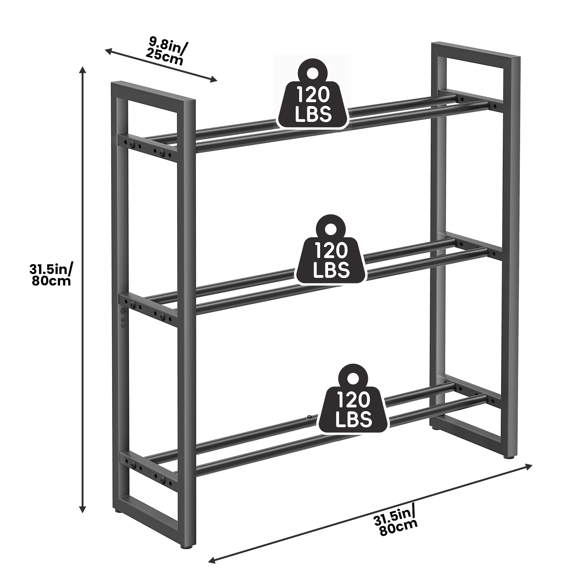 Pickpiff Adjustable 3-Tier Dumbbell Rack – Heavy-Duty Metal Weight Storage Stand for Dumbbells, Kettlebells, and More – Space-Efficient Home Gym Organizer – 360 lb Capacity (Dumbbells Not Included)
