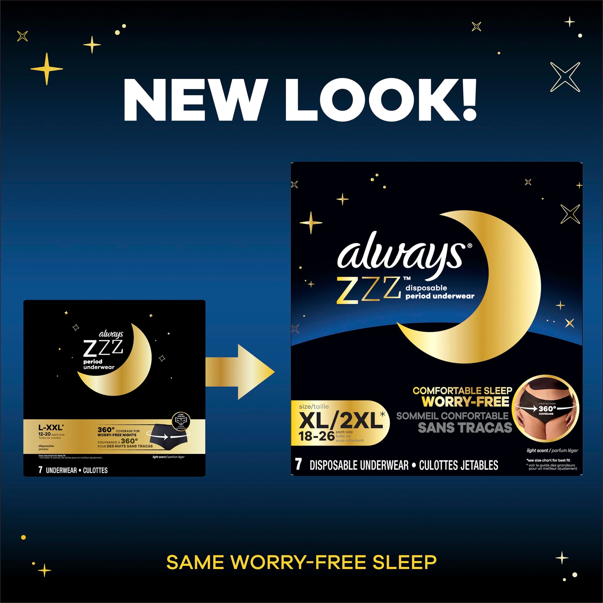 Always ZZZ Overnight Disposable Period Underwear for Women Extra Large, 360° Coverage for Worry-Free Nights, 14 Count (2 Packs of 7)