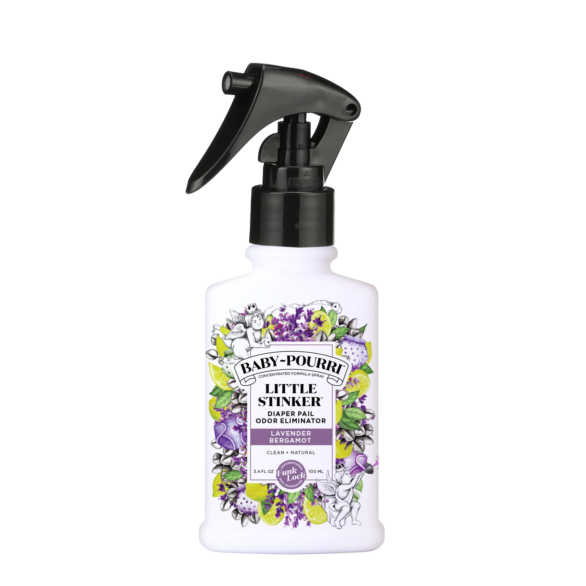 Baby-Pourri Little Stinker Diaper Pail Deodorizer Spray, 3.4 Fl Oz, Up to 150 Uses, Odor Freshener with Essential Oils, Nursery Essentials, Lavender, Bergamot, Eucalyptus & Vanilla Scent