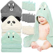 Sublaga 12 Stück Babyhandtücher, 3 Stück weiche Kapuzenhandtücher & 9 Stück Waschlappen, Babybadetücher für Neugeborene, Säuglinge & Kleinkinder – Ultra Saugfähig, süßes Babyhandtuch-Geschenk für Jungen & Mädchen