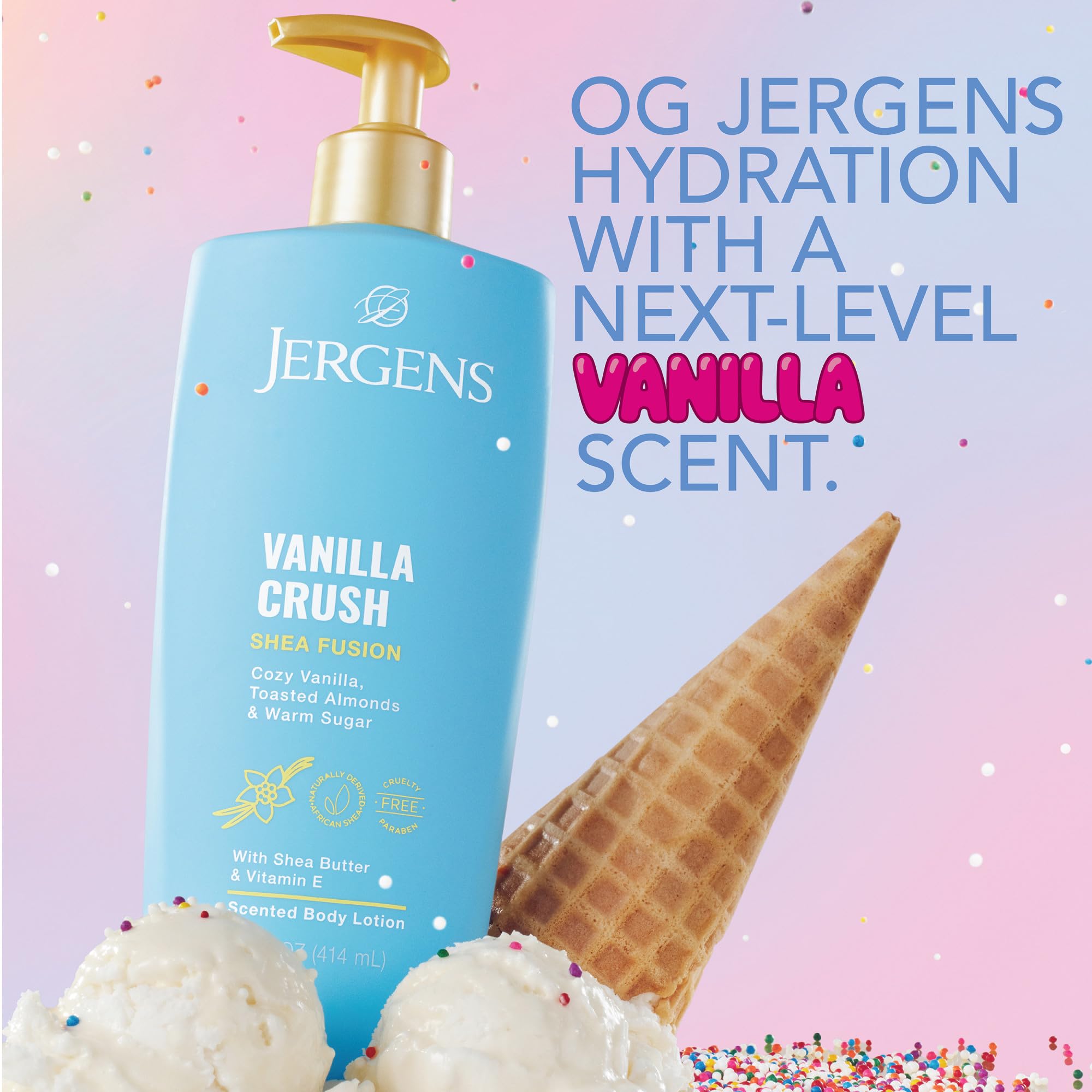 Jergens Shea Fusion Vanilla Crush Body Lotion, Moisturizer with Shea Butter & Vitamin E, 14 Fl Oz