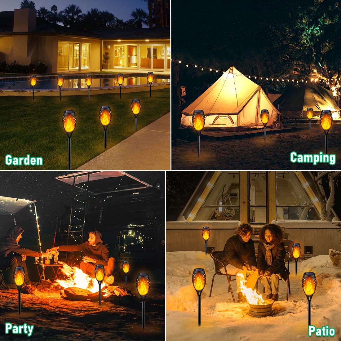 IkeeRuic Solar Lights Outdoor, Solar Torch Light with Flickering Flame for Halloween Decor, Solar Garden Lights, Waterproof Outdoor Lighting, Flame Torches for Outside Patio Pathway Yard Decorations