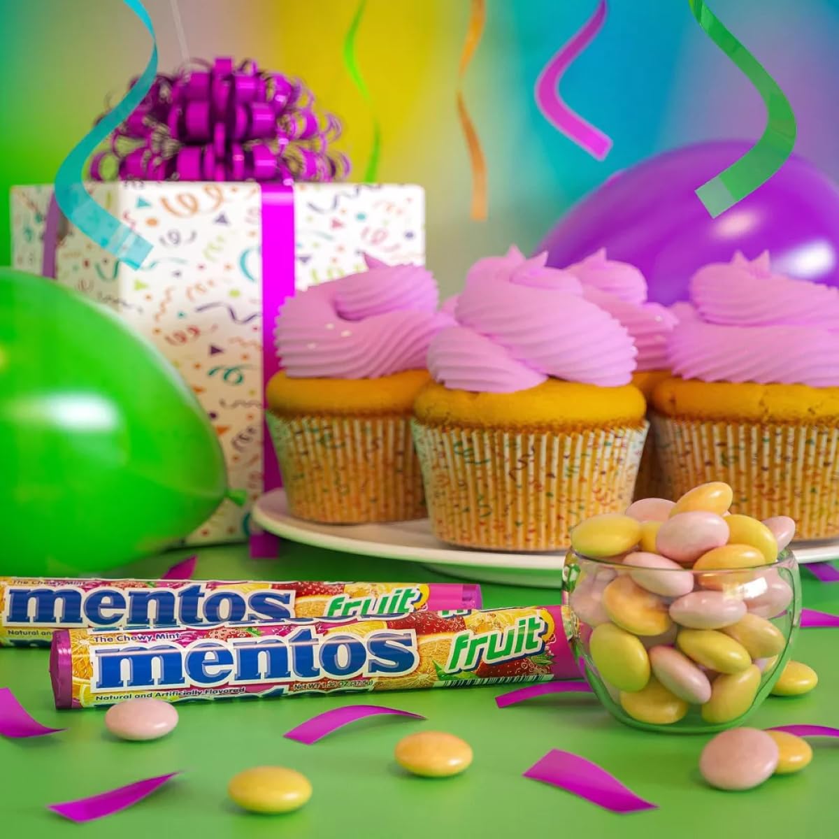 Mentos Candy, Mint Chewy Candy Roll, Fruit, Non-Melting, 1.32 Oz , 6 count(Pack of 1)