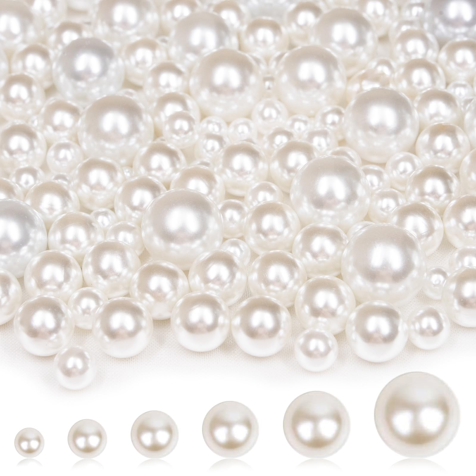 2000PCS Pearls for Crafting, Ivory No Hole Beads for Centerpieces Vases, Assorted Sizes Bulk Fake Pearls Beads for Vase Filler, Candles Centerpiece, DIY Crafts, Jewelry Making (4/6/8/10/14/20mm)