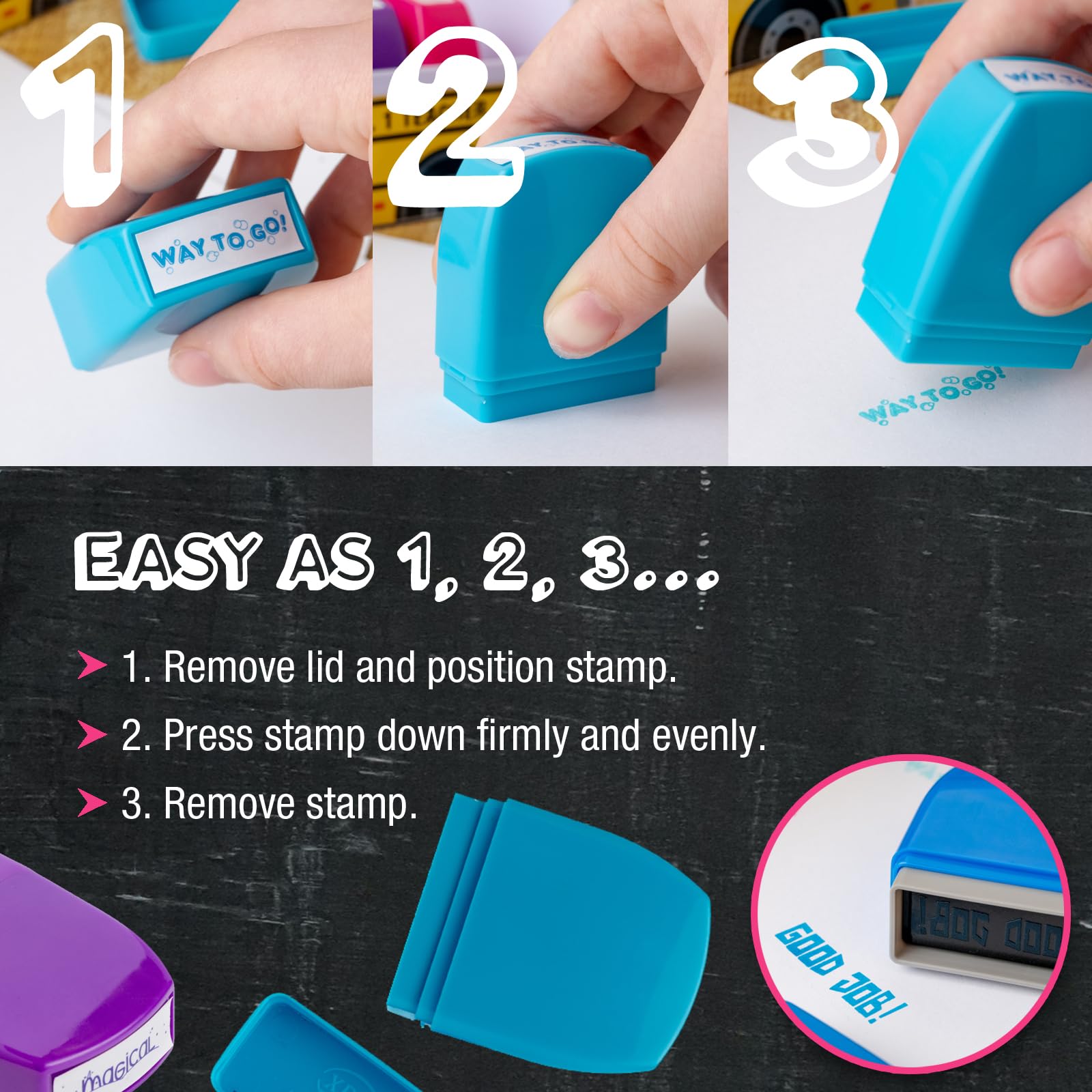 Teacher Stamps - Self Inking Motivational Encouraging and Colorful Set for School Classroom and Homeschool Setting (Set of 8)