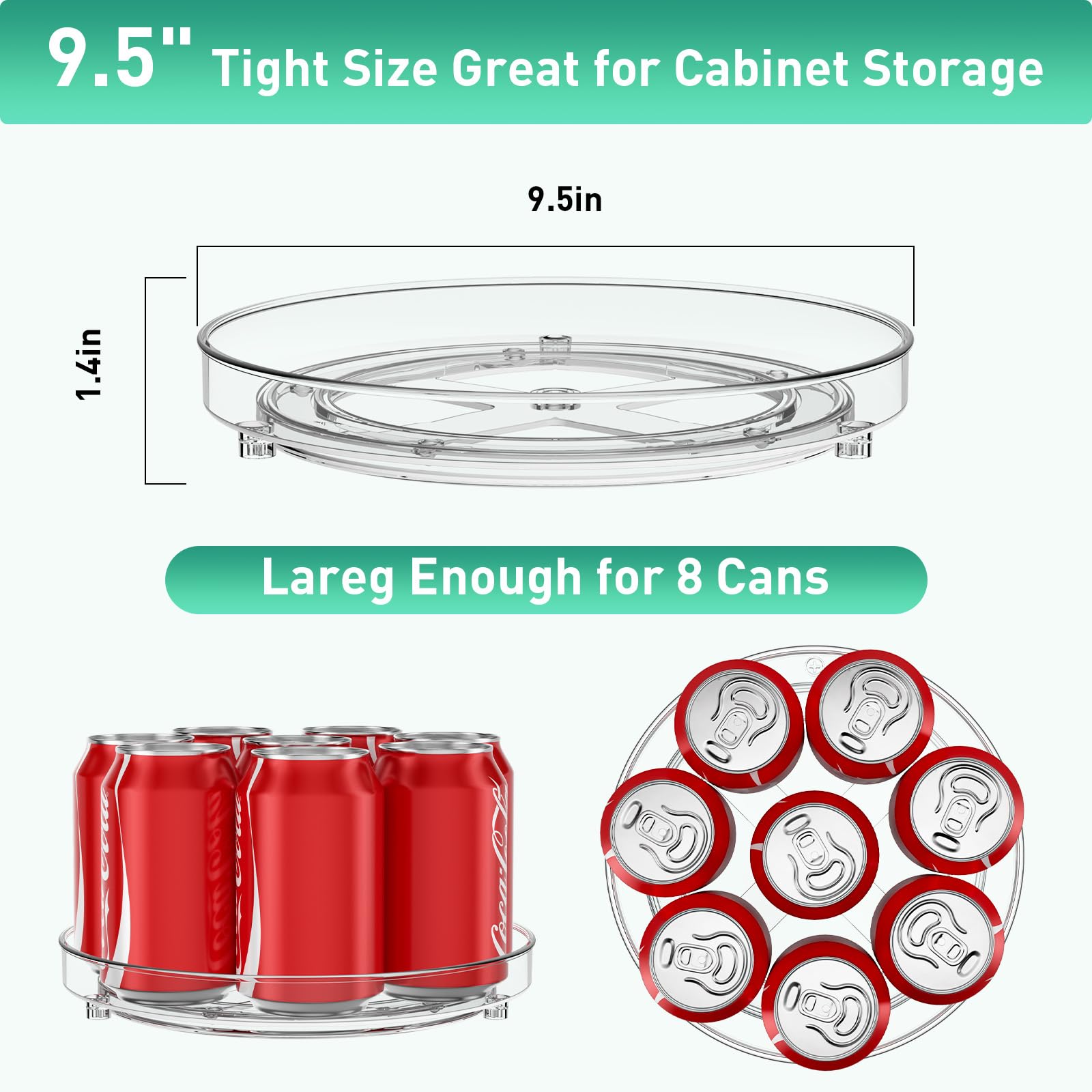 Optish 2 Pack Lazy Susan Organizer, 9.5 Inch Lazy Susan Turntable for Cabinet, Refrigerator Organizer for Pantry Organizers and Storage, Non-Skid Fridge Organizer