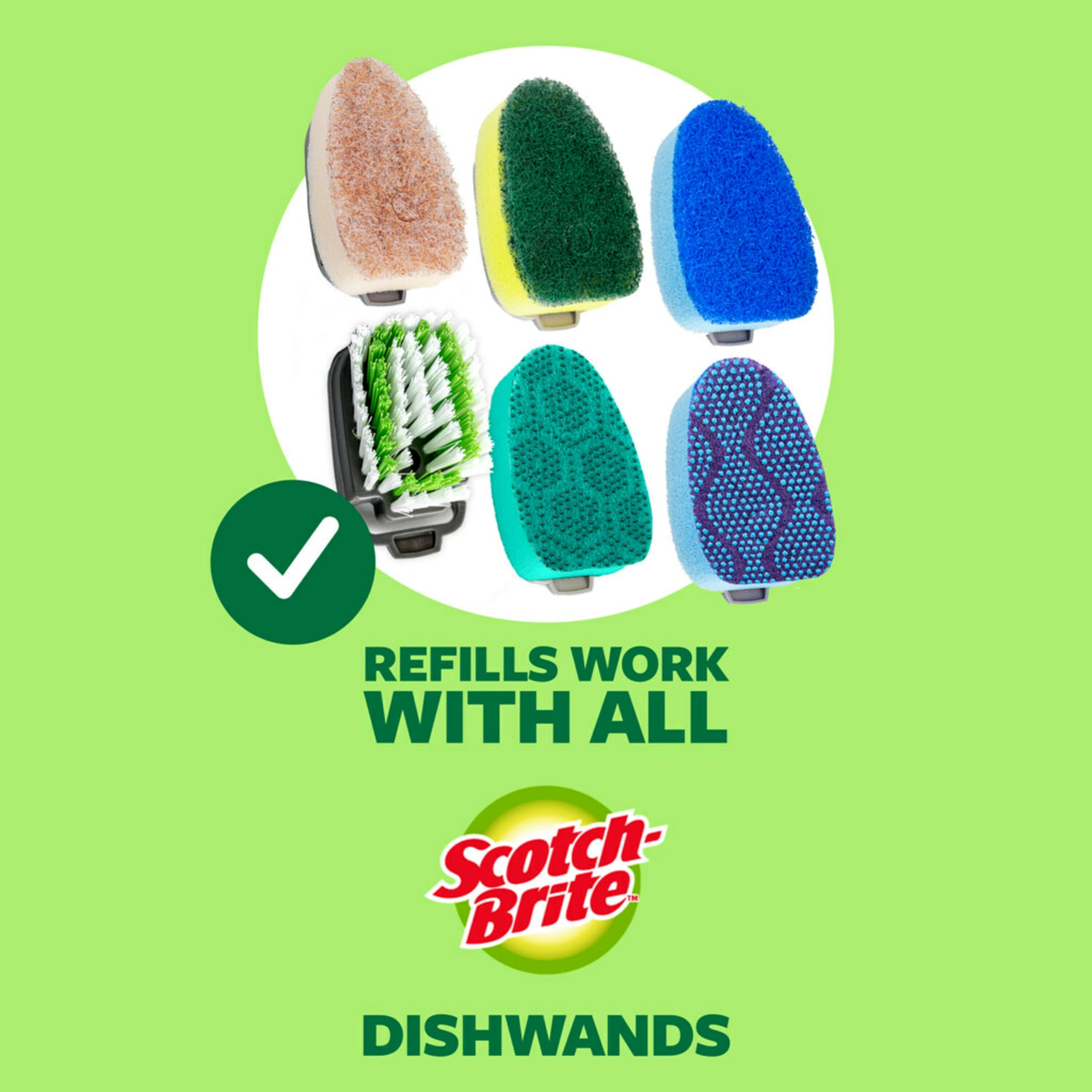 Scotch-Brite Non-Scratch Dishwand Kit, 1 Dish Wand & 7 Sponge Refills, Keep Hands Out of the Mess, Removes Stuck-on Food, Best for Nonstick Pots and Pans, Glass, & Tubs, Fits all Scotch Brite Refills