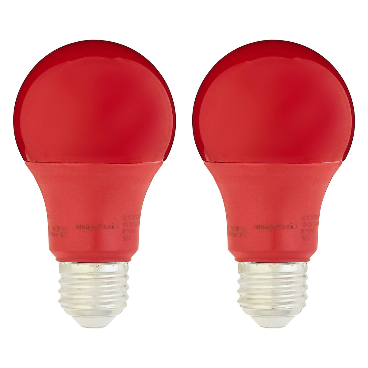 Basics A19 Red Color Party LED Light Bulbs, 60 Watt Equivalent, Energy Efficient 9W, E26 Standard Base, Non-Dimmable, 10,000 Hour Lifetime, 2-Pack