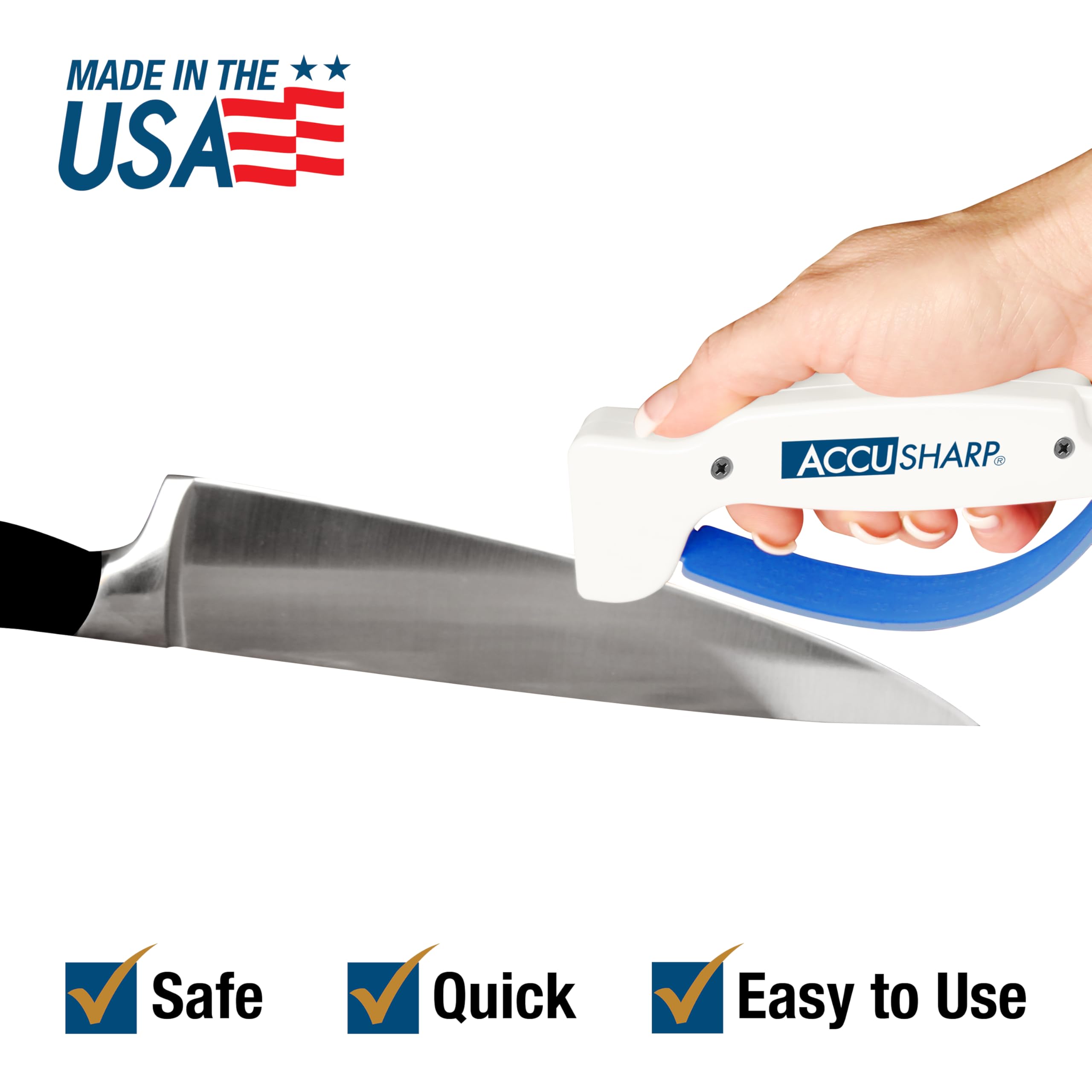 AccuSharp Knife Sharpener, Ergonomic Comfortable Handle, Compact & Easy to Use, Restore and Hone Straight & Serrated Knives, White