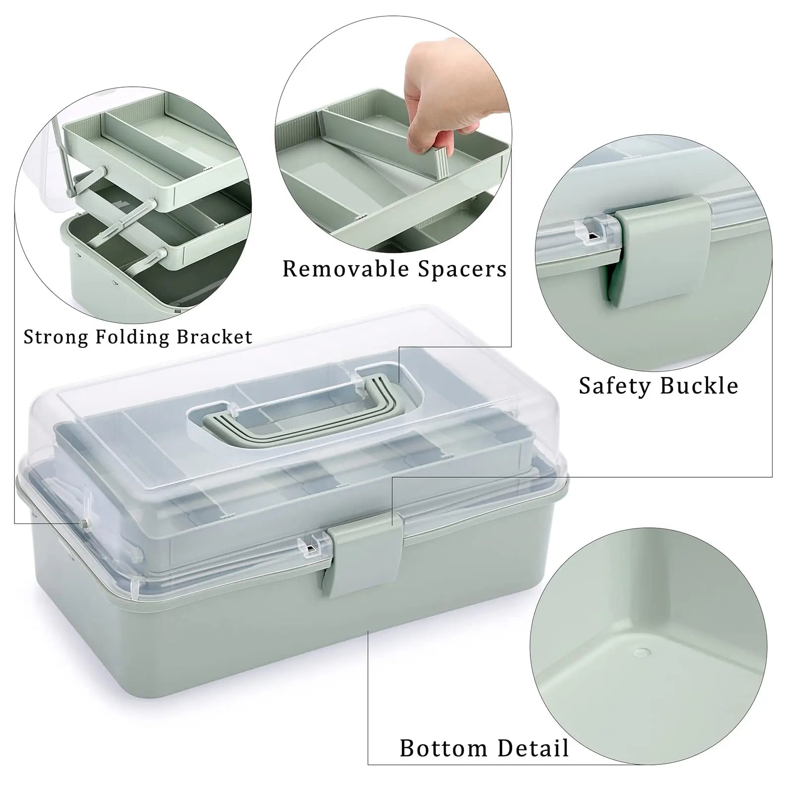 BTSKY 3-Layer Plastic Dividing Storage Craft Organizer with Adjustable Spacers and Portable Handled Multipurpose Home Utility Box for Medicine, Sewing and Art Supply