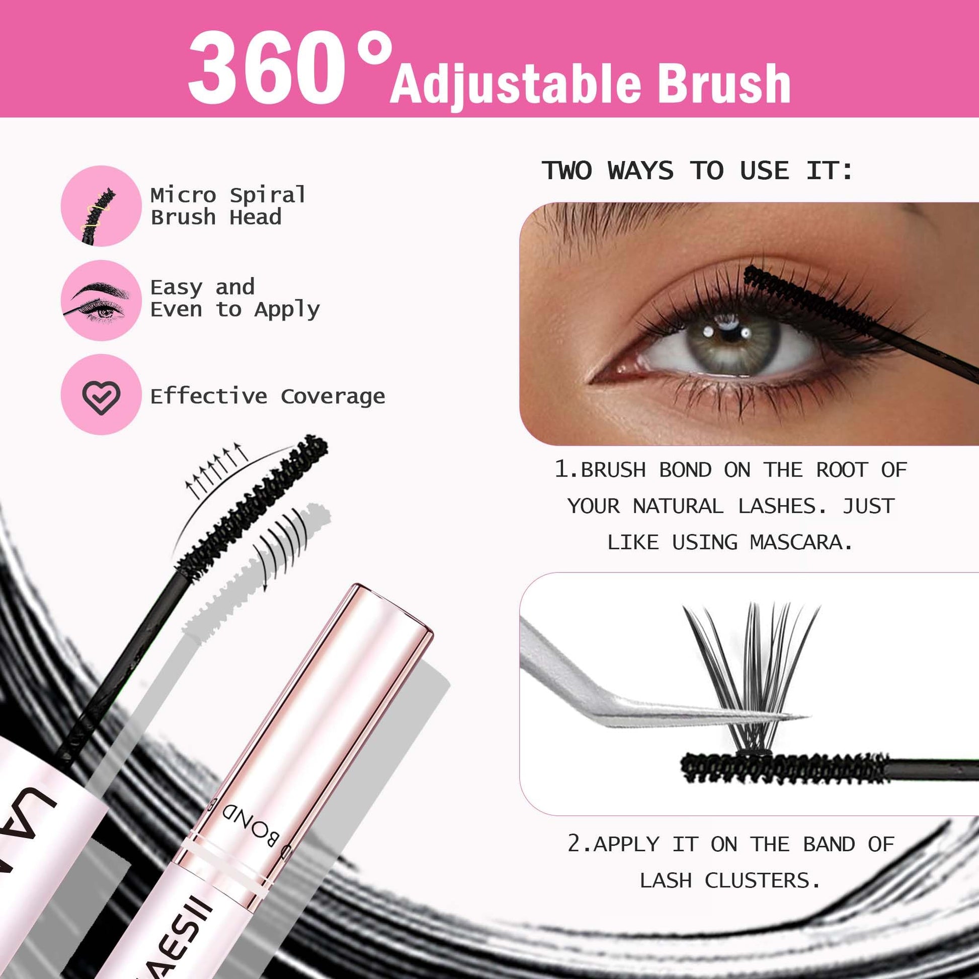 LA MAESII Lash Cluster Bond and Seal Waterproof Glue for Eyelash Clusters 10ml 2-in-1 Home Use Strong Hold 72H