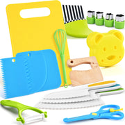 17PCS Kids Cooking Sets Real Cooking Montessori Kitchen Toys for Toddlers Kids Safe Knives for 2/3/4/5/6/7/8 Year Old