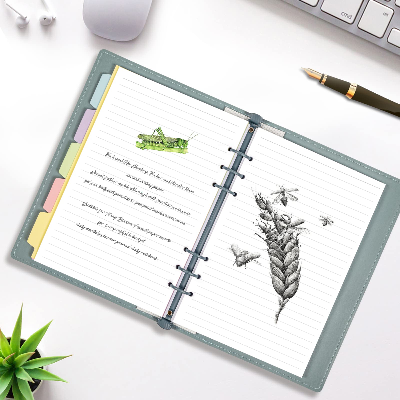 A5 Refill Paper for Planner Inserts, 6 Ring Loose Leaf Lined Paper With Binder Dividers, 240 Pages for Budget Planner Journals Notebook (White Paper)