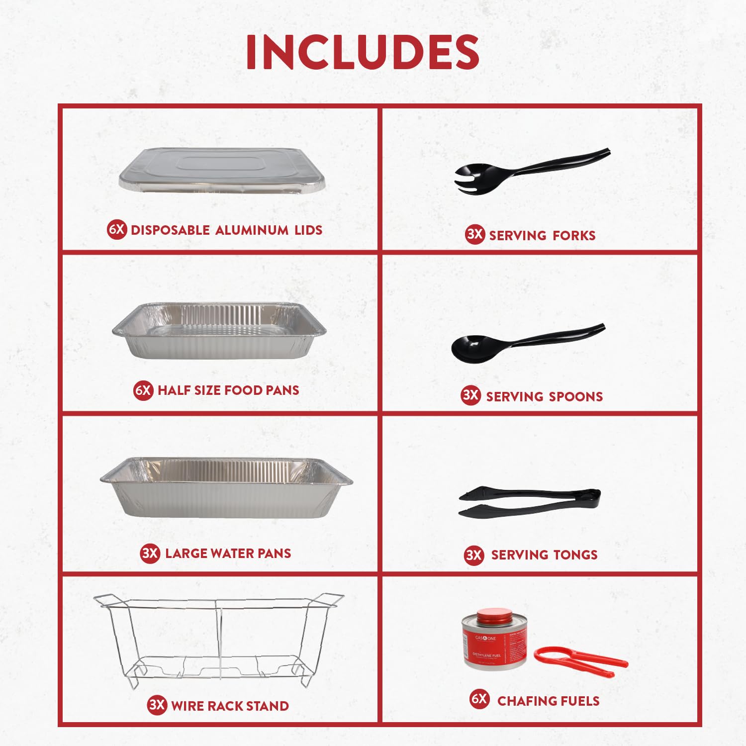 Large Full Size 33-Pcs Disposable Chaffing Buffet with-Covers, Utensils, Fuel Cans – Premium Chafing Dish Set for Events, Parties, Catering