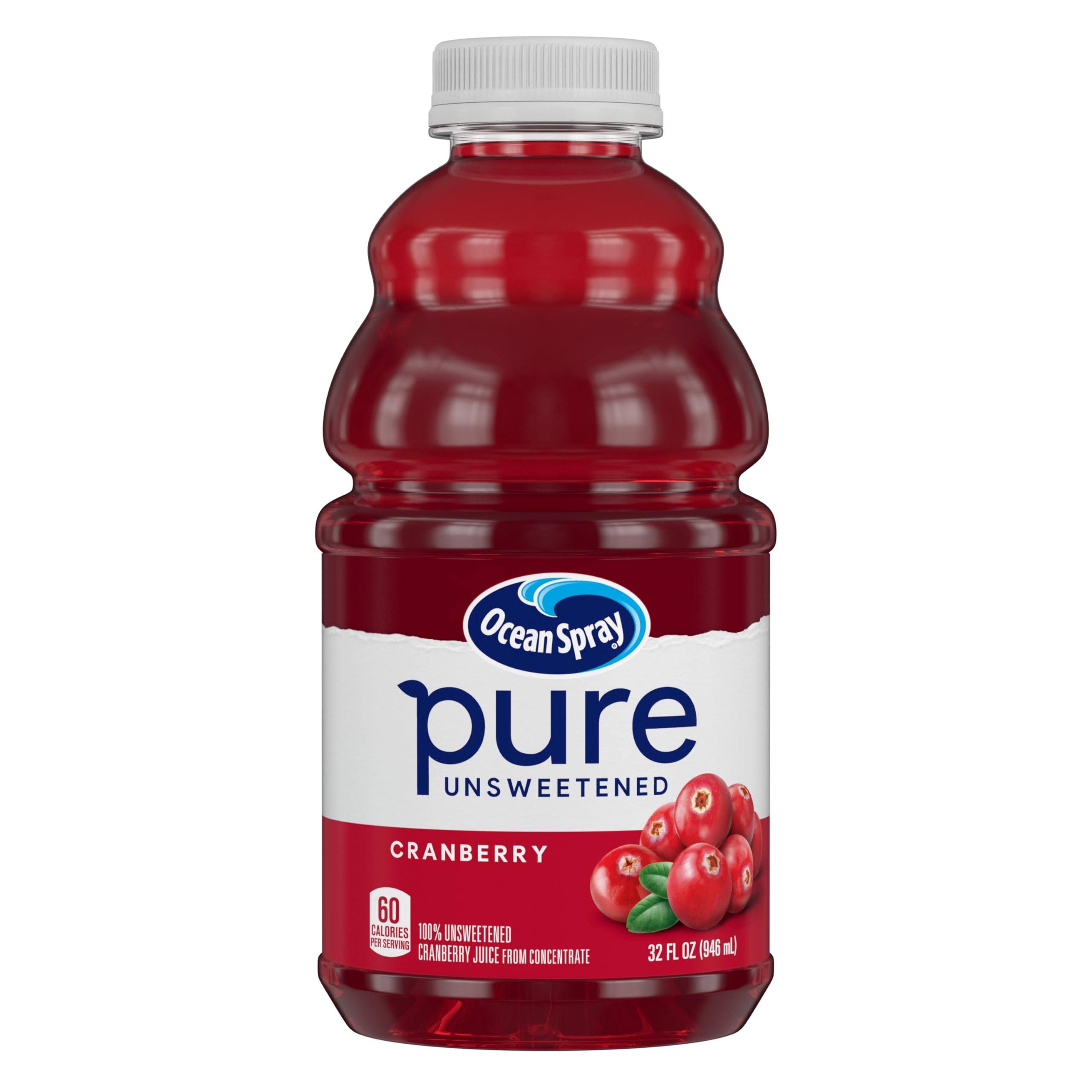 Ocean Spray Pure Unsweetened Cranberry, 100% Cranberry Juice From Concentrate, 32 Fl Oz Bottle (Pack of 1)