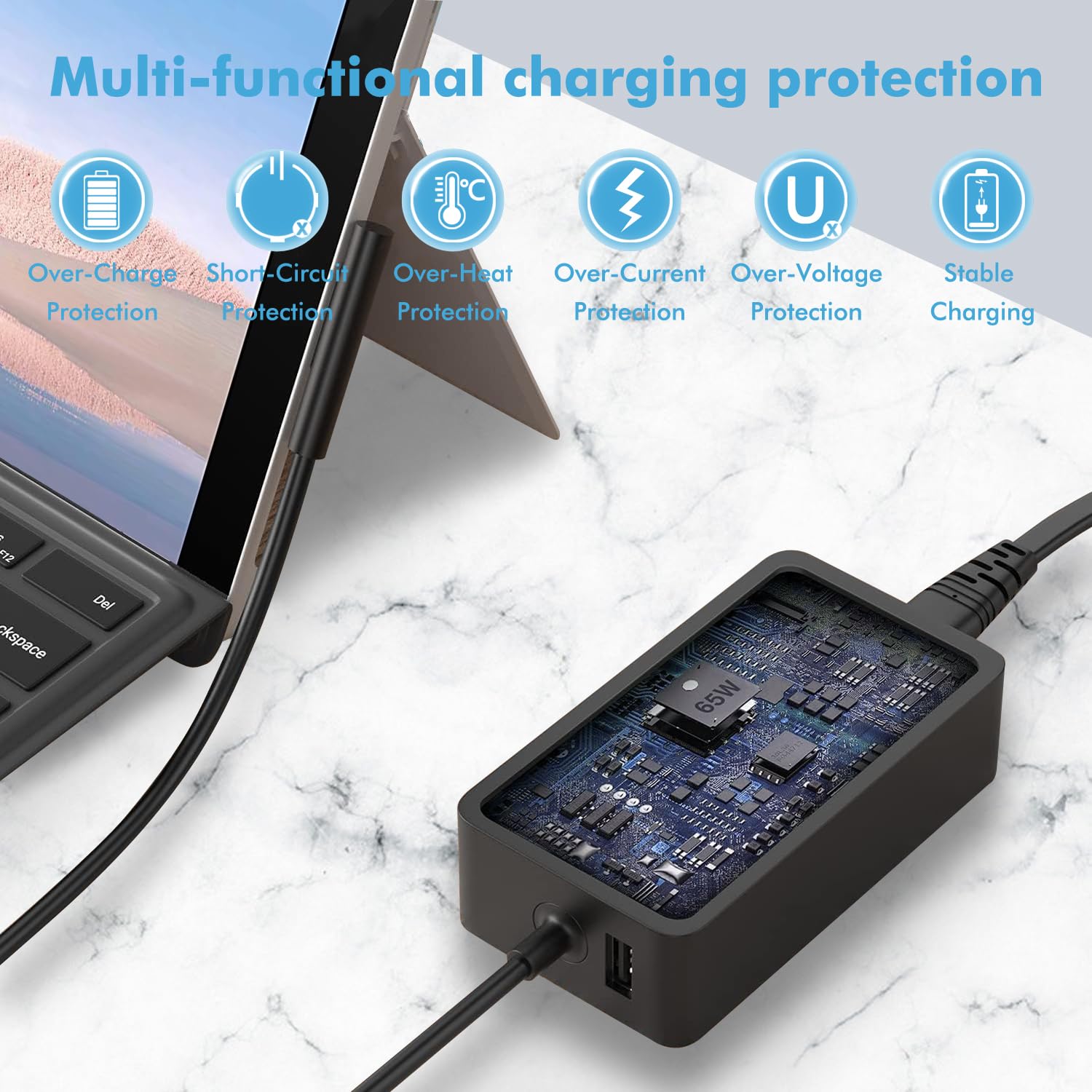 WENYAA 65W Surface Pro Laptop Charger Compatible with Microsoft Surface Pro 9 8 7 6 5 4 3 X Power Adapter,Surface Laptop 1 2 3,Compatible with Both Microsoft Surface Book Laptop/Tablet