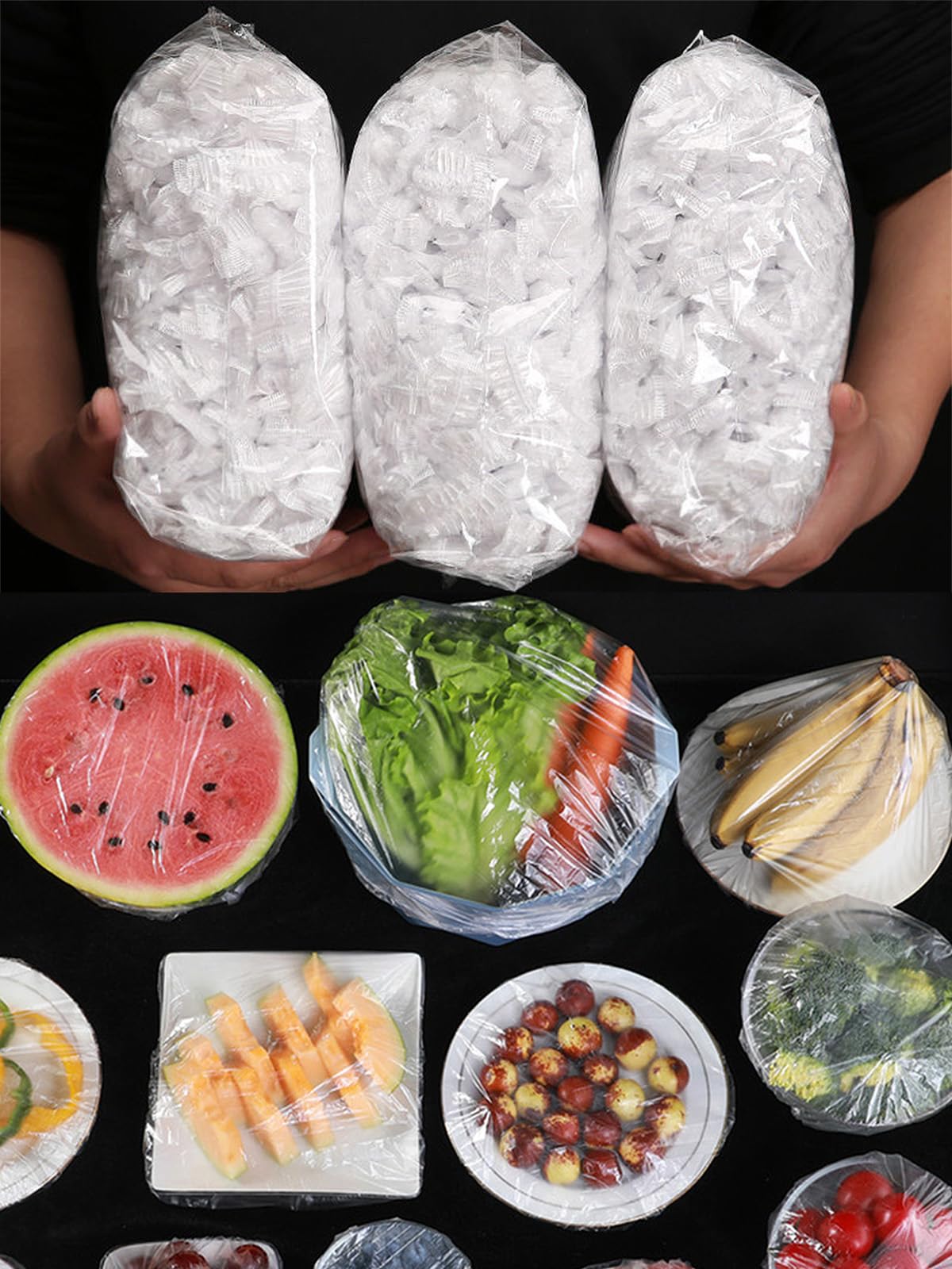 300 Stück elastische Frischhaltefolien, Einweg-Stretch-Schalenabdeckungen, universelle Küchenfolien-Verschlussbeutel für die Aufbewahrung von Lebensmitteln, zum Gehenlassen von Brot und für Picknicks im Freien, verstellbare Haushaltsfolie
