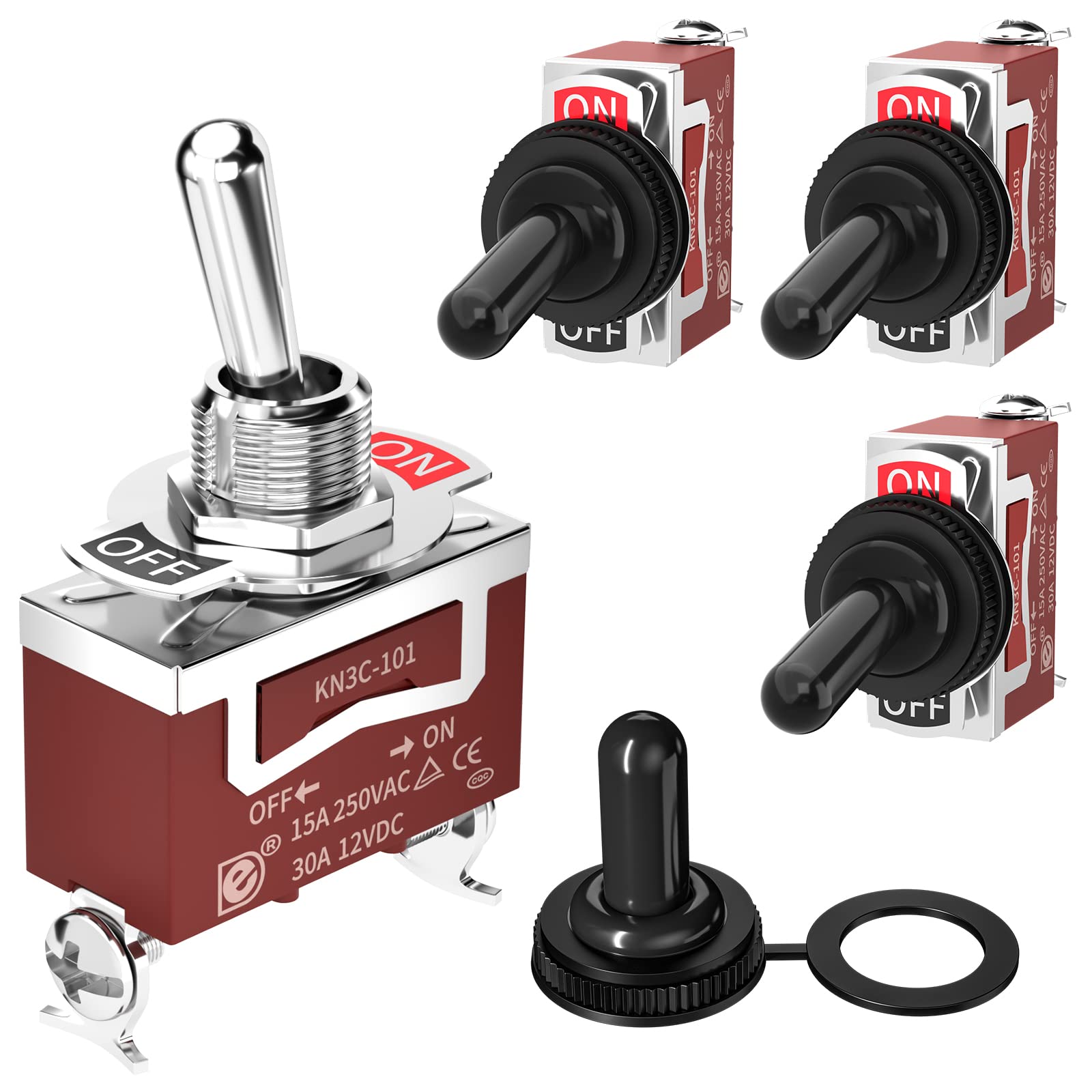 Joinfworld Marine Kippschalter 12V DC 30A Wasserdichter Kippschalter 250V AC 15A Hochleistungs-Kippschalter mit wetterfester Kappe SPST ON/Off 2-polig für Auto LKW Boot -4 Stück