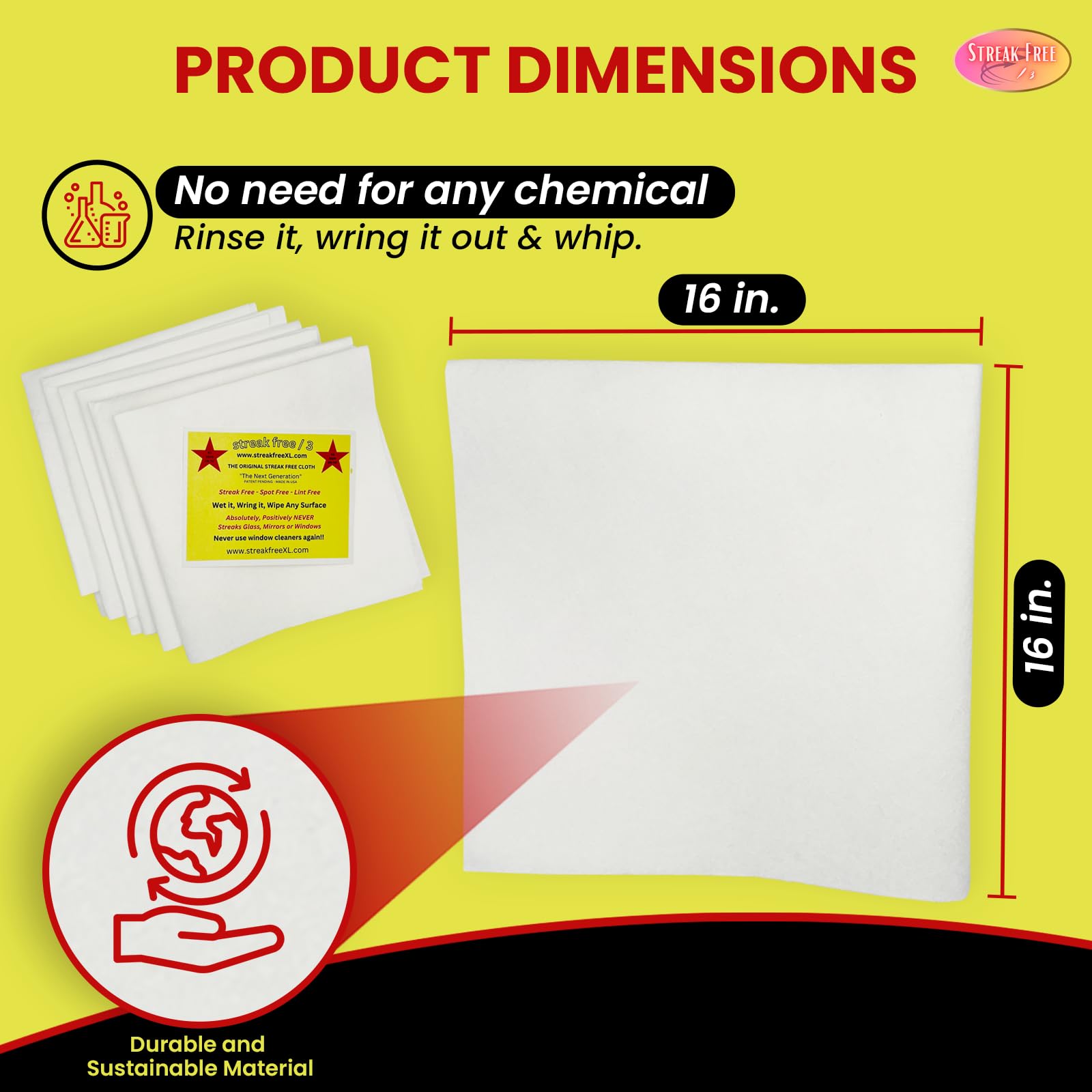 Microfiber Cleaning Cloth "As Seen On TV" 6 Pack - 16" X 16" Lint-Free Cloths for Glass, Window & Cars - Microfiber Towels for Streak Free Cleaning & Shine - Reusable Cleaning Rags - Just Use Water