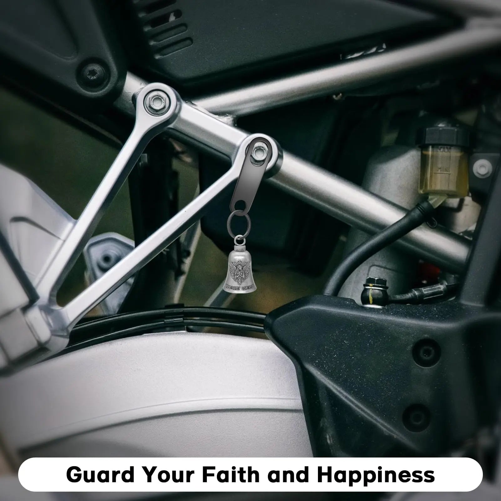 Anwlki Biker Guardian Luck Riding Bell Motorcycle Gremlin Bells with 2 Key Chain Ring Accessories, Motorcycle Bell Hanger (Guardian Angel)