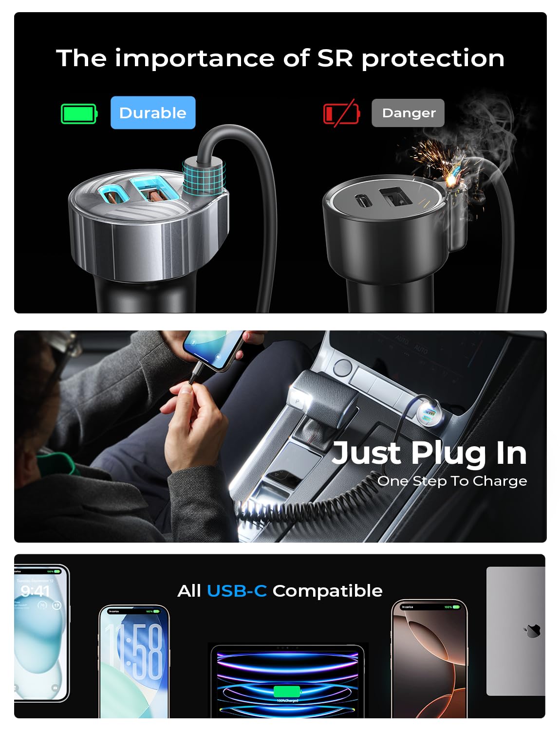 LISEN 95W for iPhone 17 Pro Max Car Charger USB C Fast Charging,Super Fast for iPhone 16/17 Pro Car Charger Type C Adapter Fit iPhone 17 Air ProMax Plus/16/15,Pixel 10, Samsung Galaxy S25/24,Android