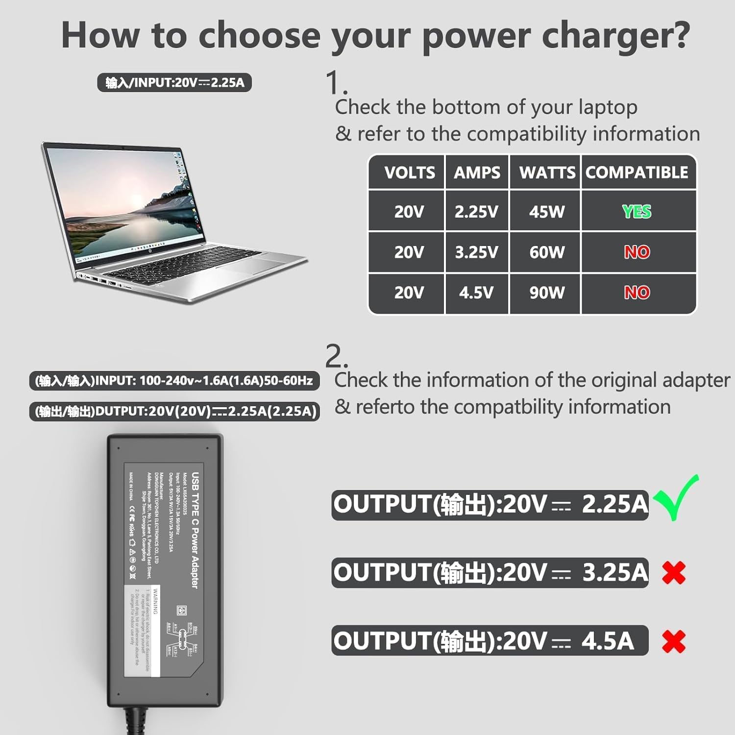 GKLSPL Laptop Charger-45W USB-C Power Adapter Compatible with HP Chromebook,Fast Charging for USB C Laptop Charger,6FT Type C Power Cord