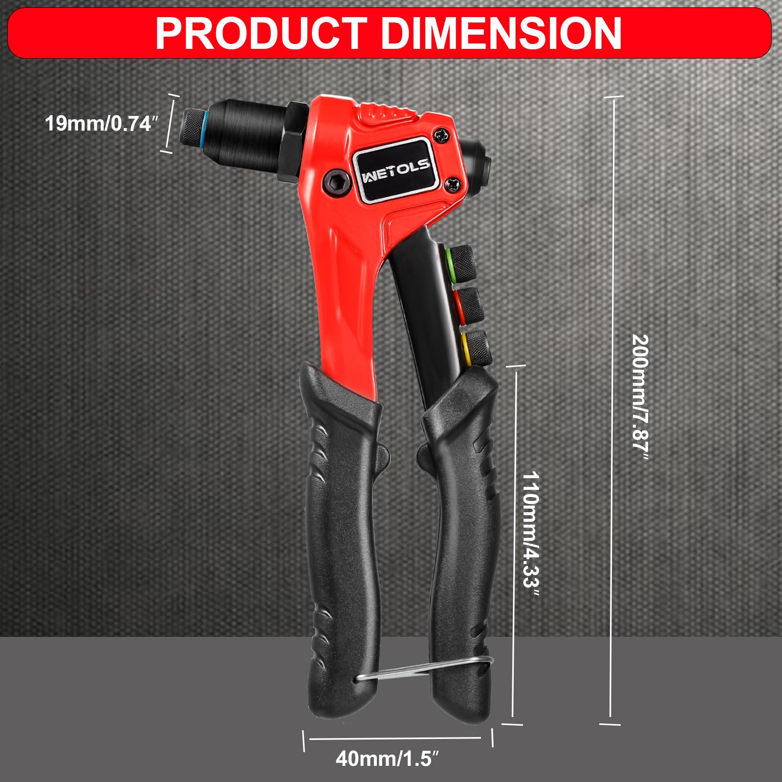 WETOLS Pop Rivet Gun Kit with 200 Blind Rivets, Upgraded Manual Single Hand Riveter with 4 Tool-Free Interchangeable Rivet Heads and 4 Drill Bits, Pop Rivet Tool Kit with Sturdy BMC Carrying Case