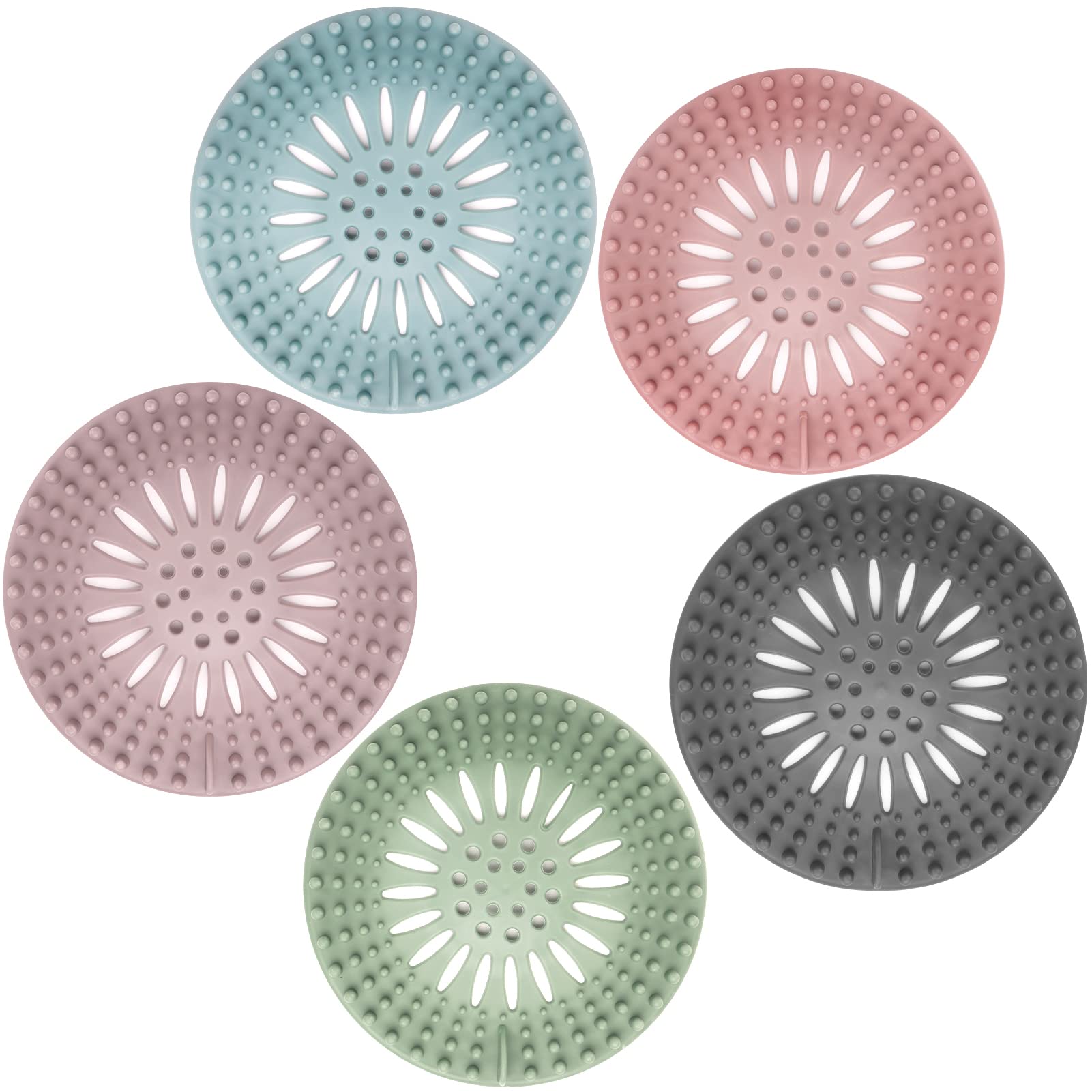 Gotega Bathroom Sink Drain Strainers, Hair Catcher Shower Drain Covers Protector, Flexible TPR Material, Multiple Colors for Bathroom Tub Shower and Sink, 5 Pack