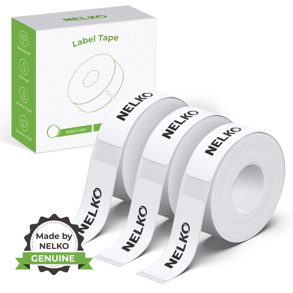 NELKO Genuine P21 Label Maker Tape, Adapted Label Print Paper, 14x40mm (0.55"x1.57"), Standard Laminated Office Labeling Tape Replacement, Multipurpose of P21, 180 Labels/Roll, 3-Roll, White