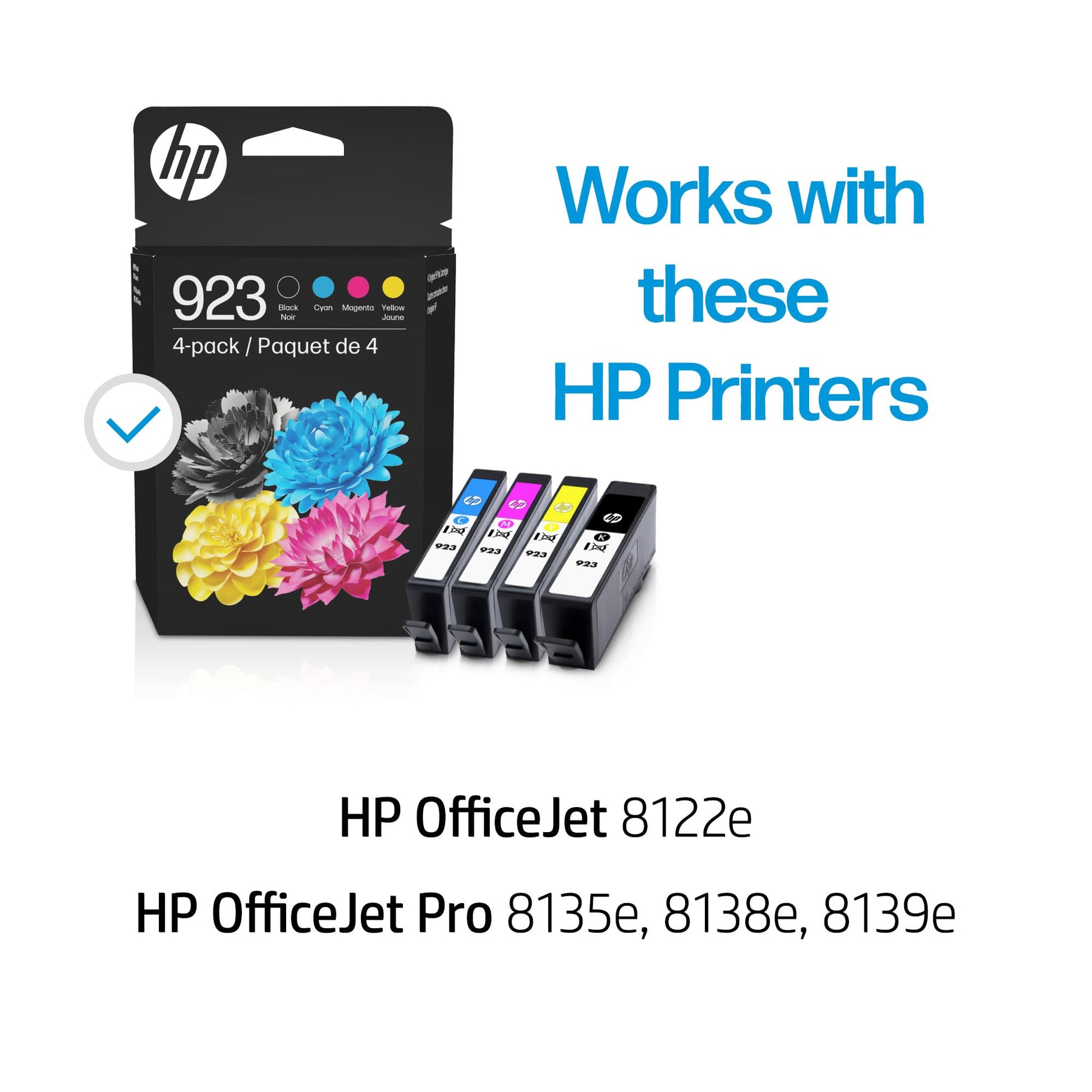 HP 923 Black, Cyan, Magenta, Yellow Ink Cartridges Printers | Works with Printer Series: OfficeJet 8120, OfficeJet Pro 8130 | Eligible for Instant Ink | 6C3Y6LN