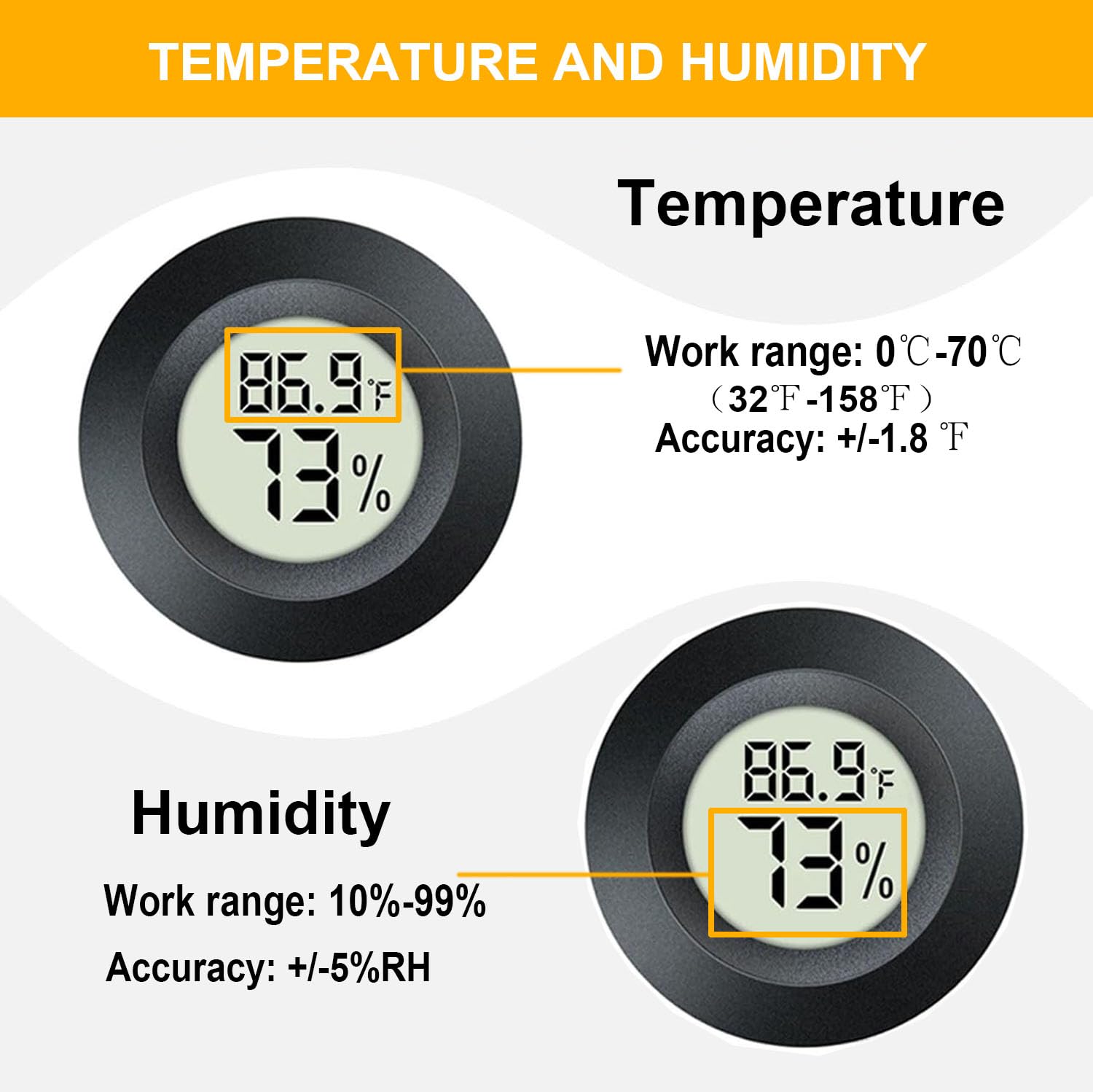 2 Pack Mini Digital Hygrometer Thermometer Gauge, Indoor Outdoor Temperature Humidity Meter for Greenhouse Humidors Incubators Reptile Terrarium Jars, Fahrenheit (℉) or Celsius(℃) (2)