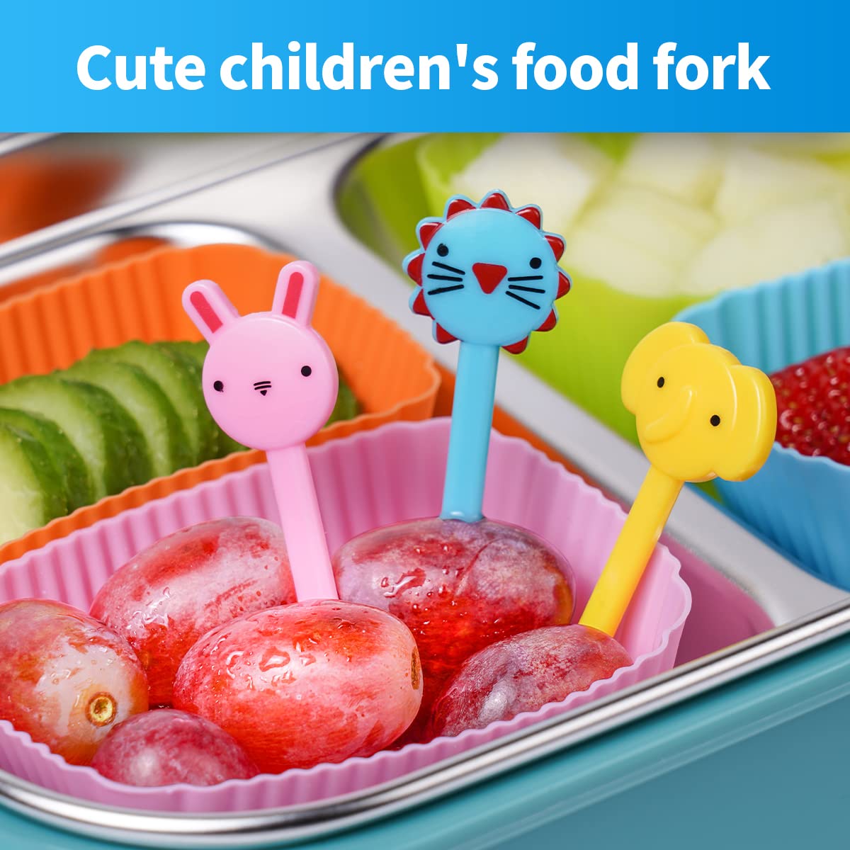 Silicone Lunch Bento Box, 52 Pack Bento Lunch Box Bundle Dividers with Food Picks Lunch Accessories, Durable, Reusable, BPA-Free, Freezer and Dishwasher Safe