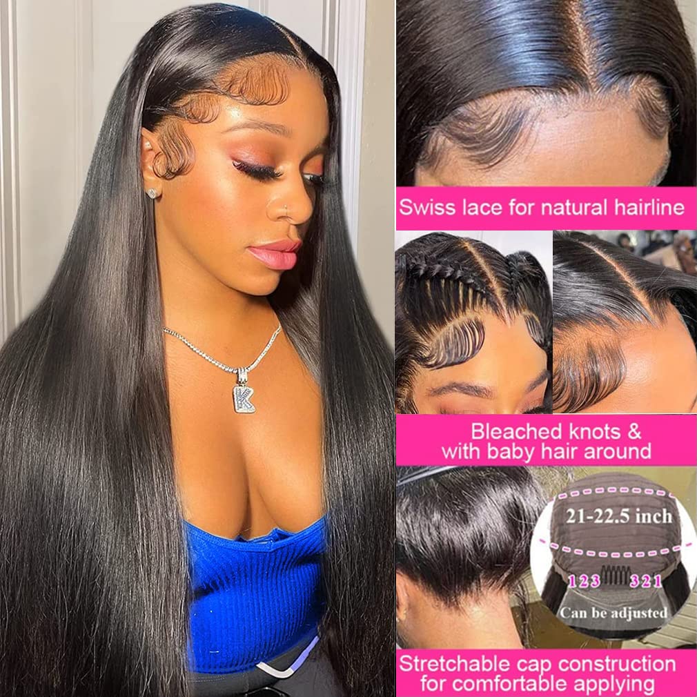 tobasew 13x6 Straight Lace Front Wigs Human Hair 200 Density HD Transparent Lace Frontal Human Hair Wigs for Women Glueless Wigs Human Hair Pre Plucked 28 Inch