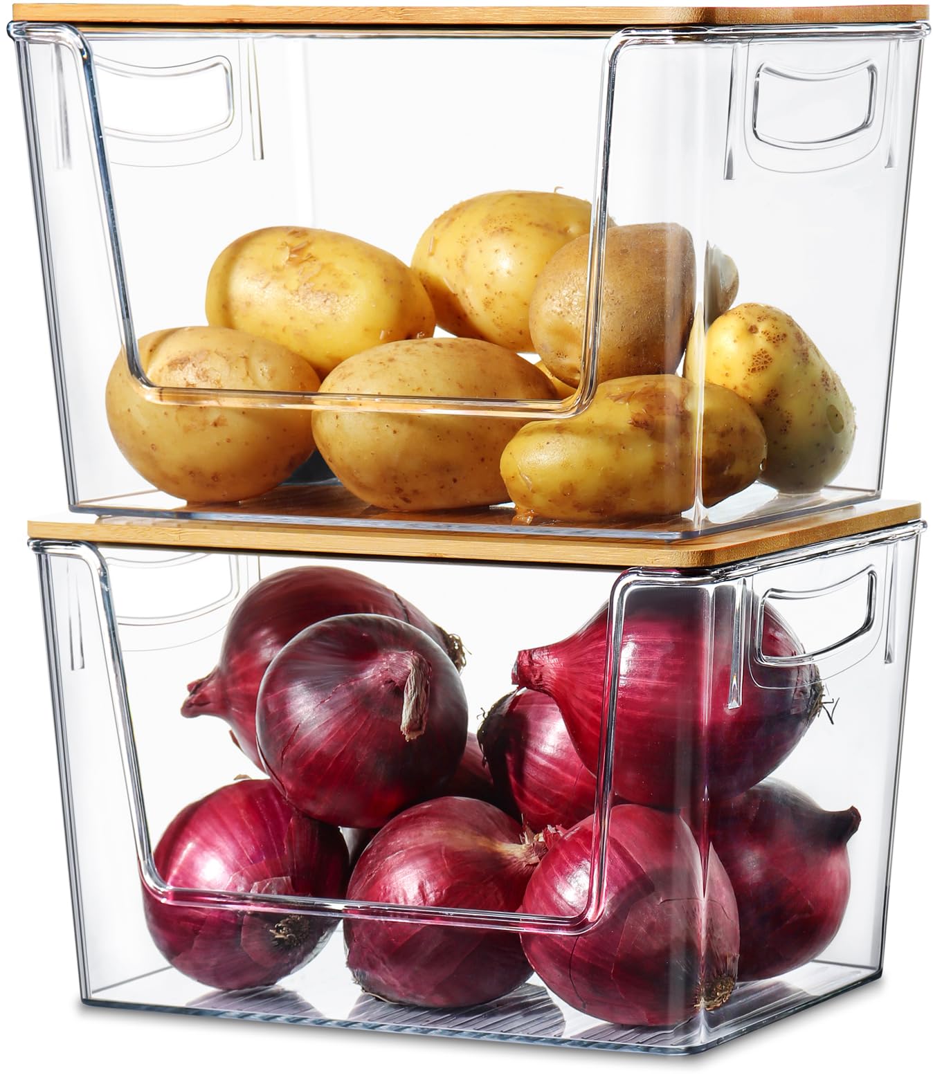 Pantry Organizers Storage, 2 Pack Stackable Kitchen Counter Bins for Onion Potato Garlic, Fruit Vegetable Produce Storage Space-Saving Countertop Organizer (12" x 7" x7")