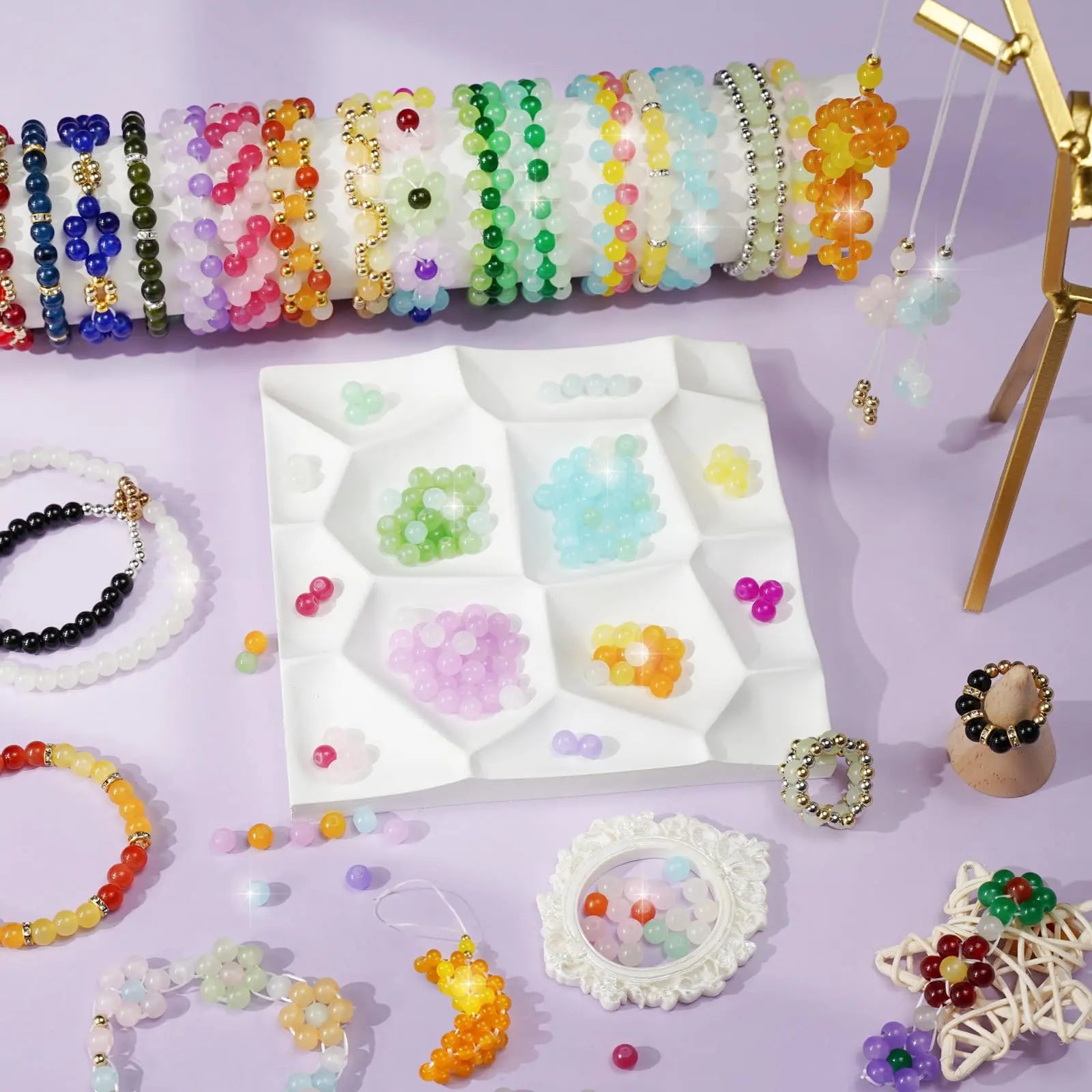 Sunlode Glass Beads for Bracelets 1400pcs Bracelet Making Kit 6mm Glass Bead for Jewelry Making Bracelet Beads 24 Colors Crystal Beads Adult Jewelry Making Supplies Round Glass Beads for Crafts
