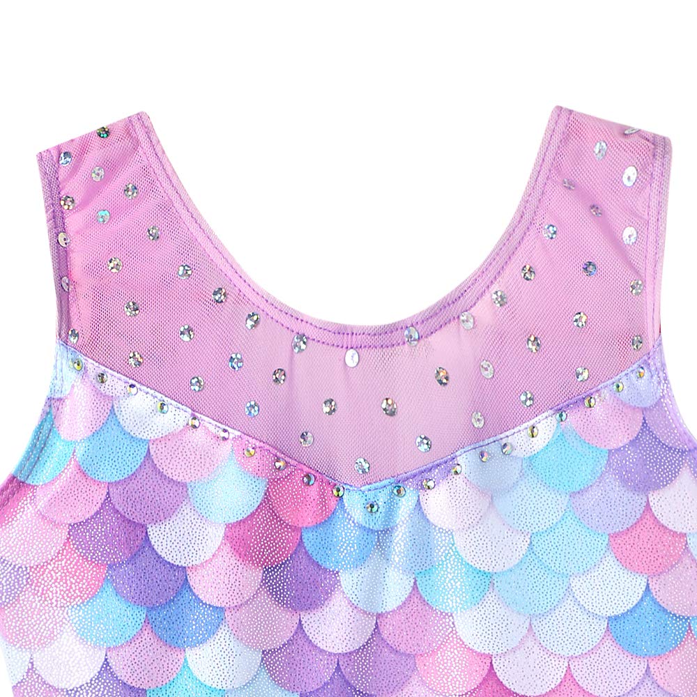 Leotards for Girls Gymnastics Unicorn Athletic Dance Wear Shiny Rainbow Blue Hotpink (Mermaid Purple, 6-7 Years)