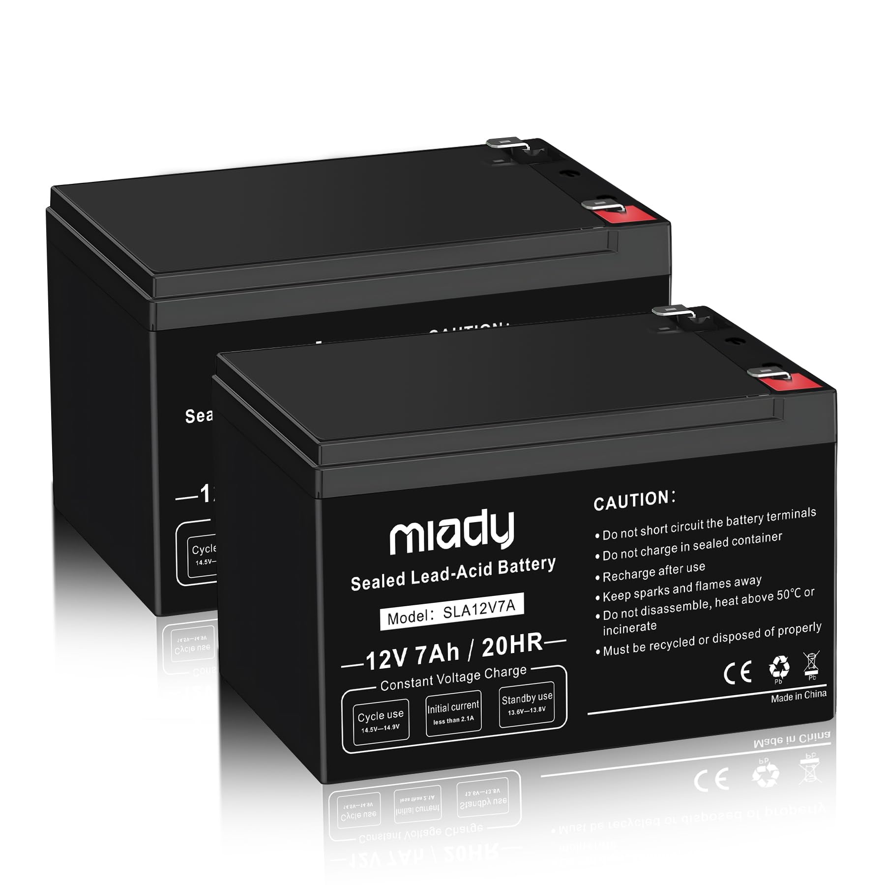 Miady 12V 7Ah Rechargeable Sealed Lead Acid Battery (2 Pack)