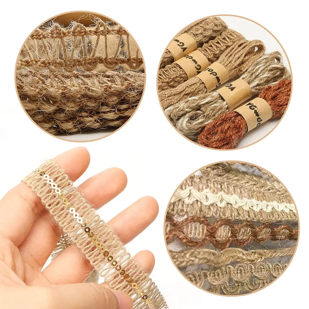 VGOODALL 9 Rolls Jute Ribbons Lace Craft Ribbon 18 Meters for Crafts Wraping Gifts Party Holiday and Rustic Wedding Decorations