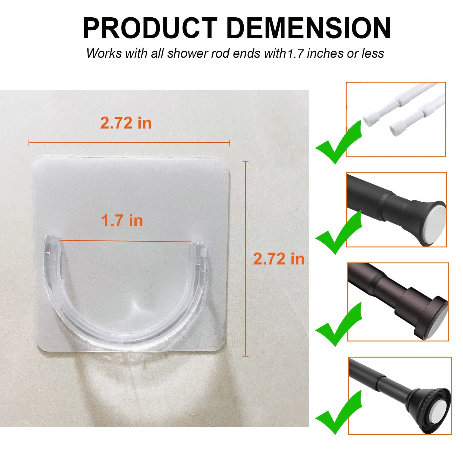 Venupple Shower Rod Holder, Tension Curtain Rod Bracket No Drilling, Adhesive Shower Rod Retainer Shower Curtain Rod Holder | Shower Curtain Rod not Included