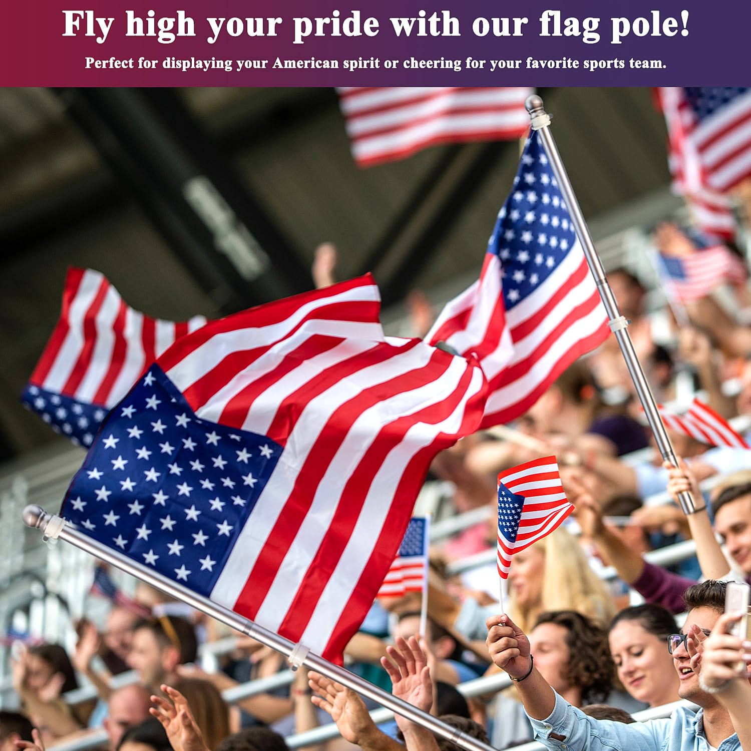 PHITRIC Flag Pole, Tangle Free Spinning Stainless Steel Rustproof Flagpole for 3x5 Sports Fan Outdoor Flags for Outside House (Silver, 5FT, Without Bracket)